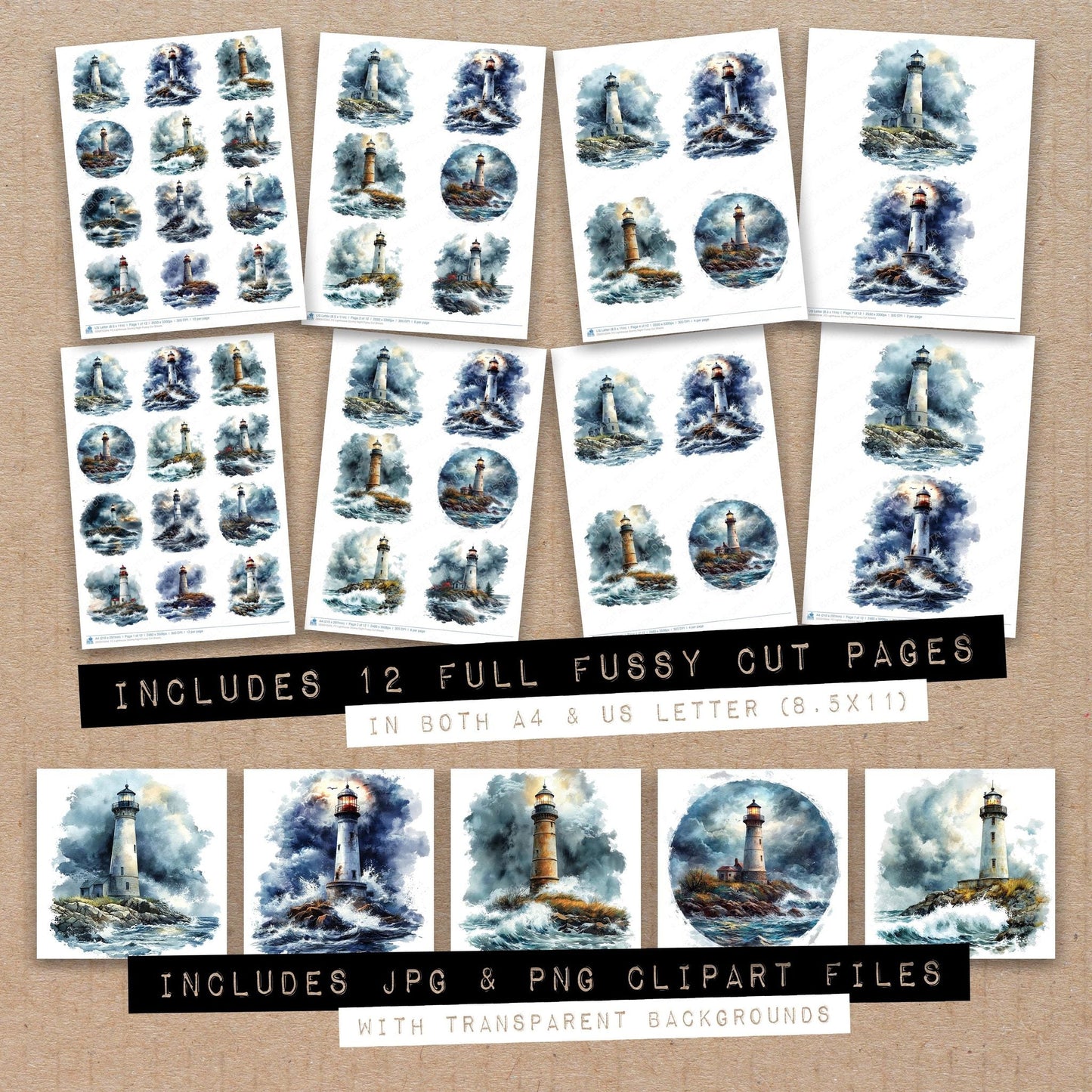 DDD010344_FC Lighthouse Stormy Night Fussy Cut Sheets