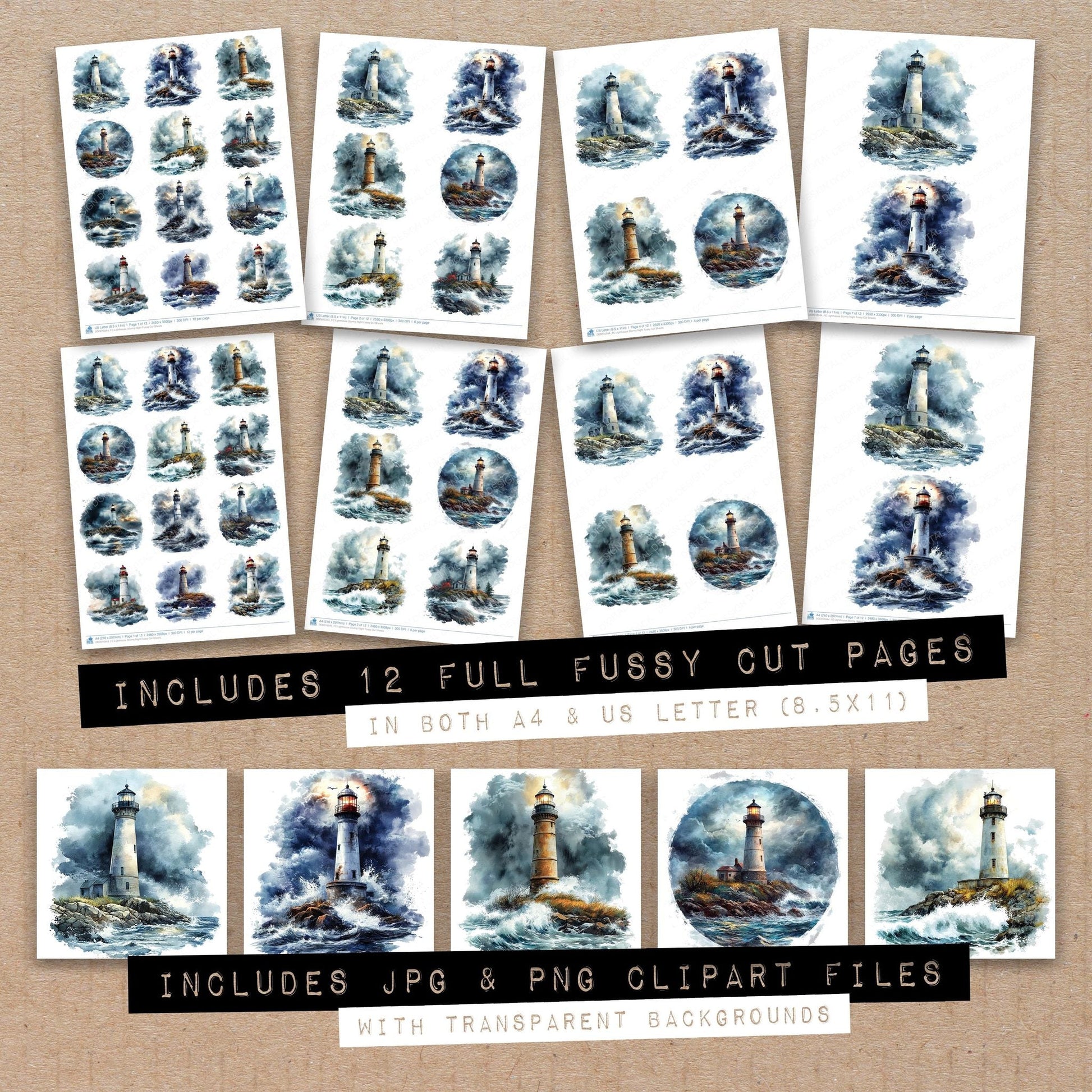 DDD010344_FC Lighthouse Stormy Night Fussy Cut Sheets