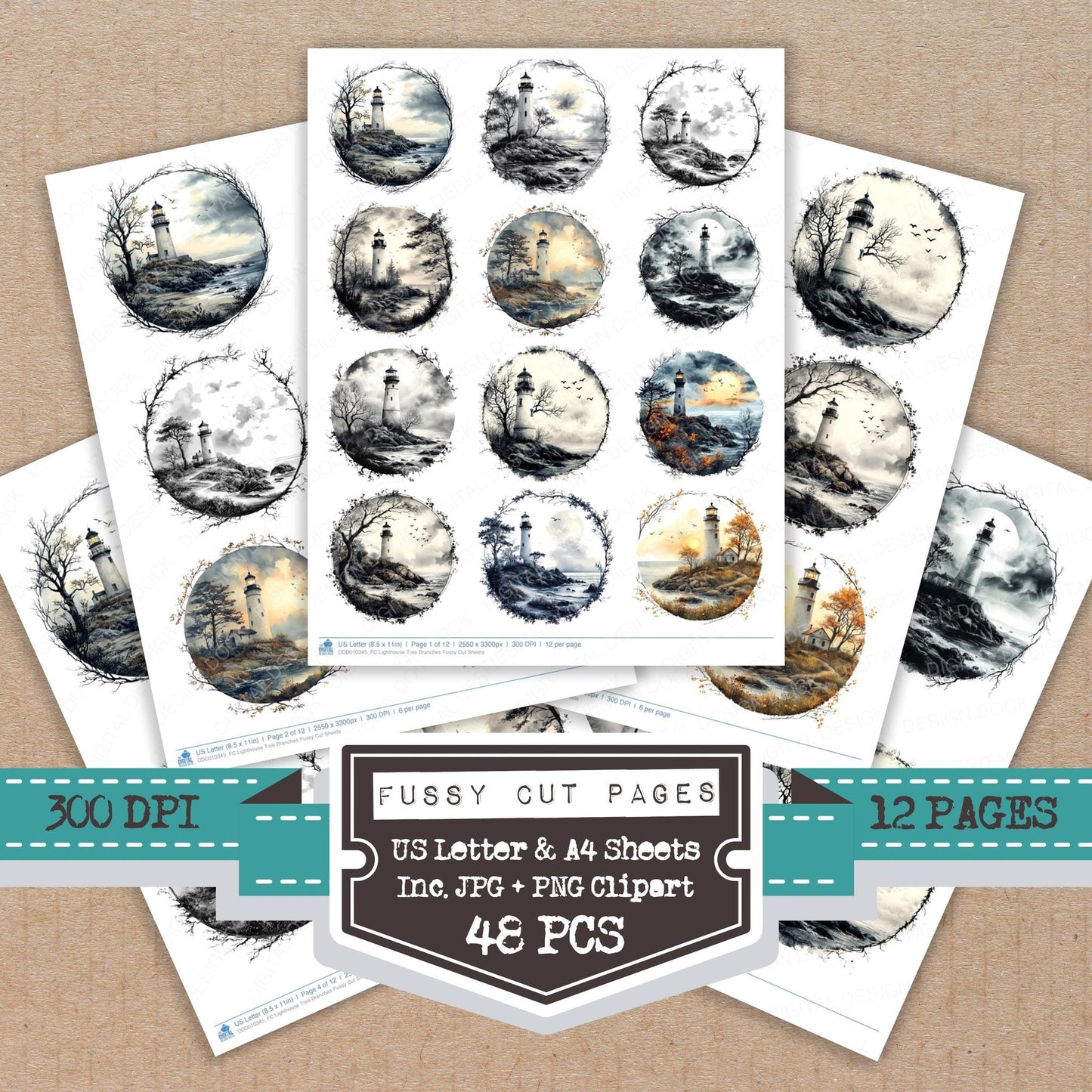 DDD010345_FC Lighthouse Tree Branches Fussy Cut Sheets