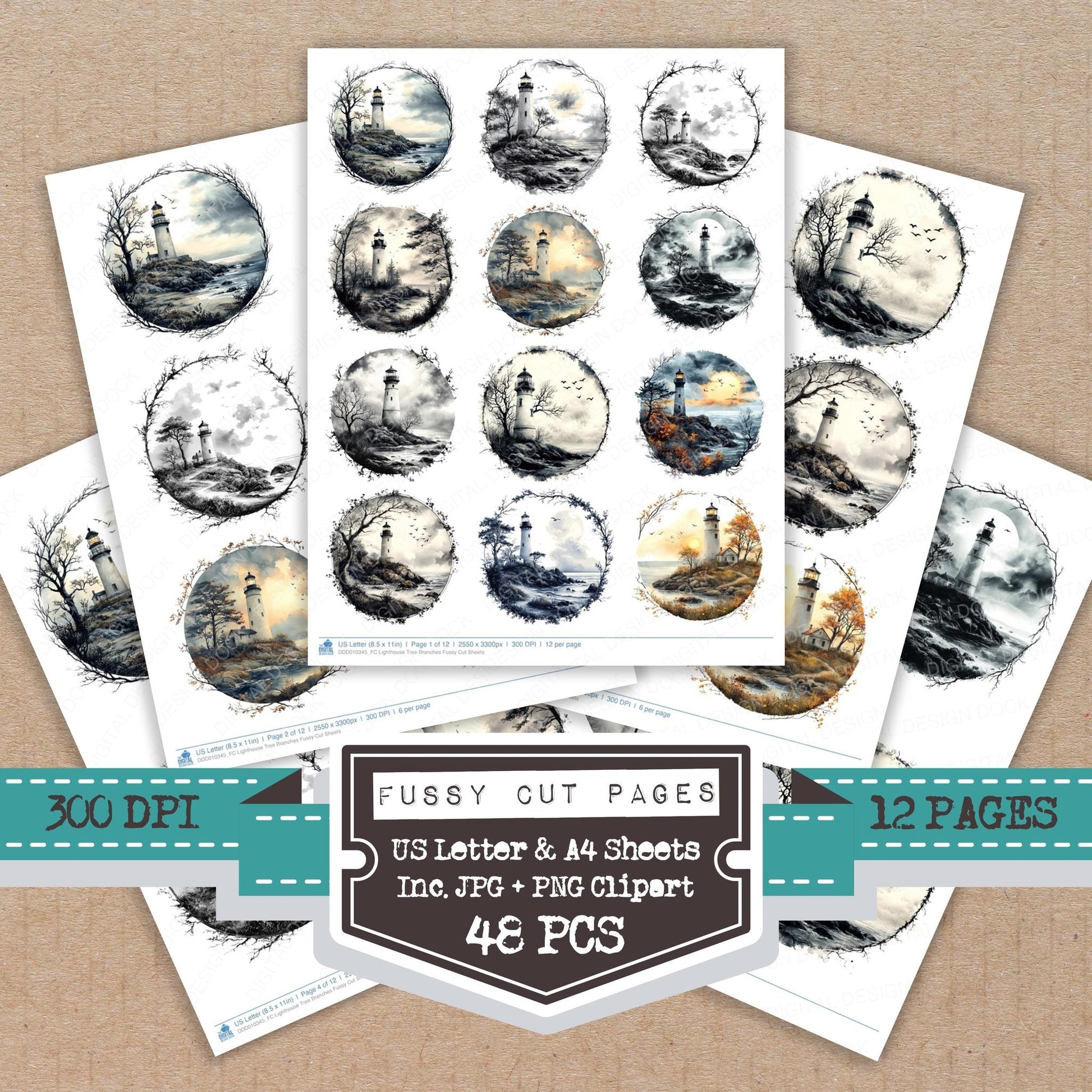 DDD010345_FC Lighthouse Tree Branches Fussy Cut Sheets