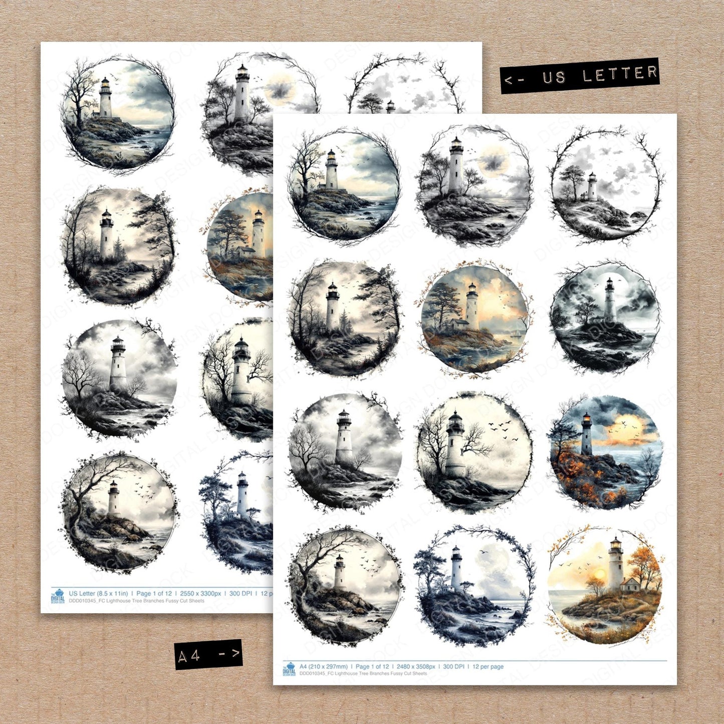 DDD010345_FC Lighthouse Tree Branches Fussy Cut Sheets