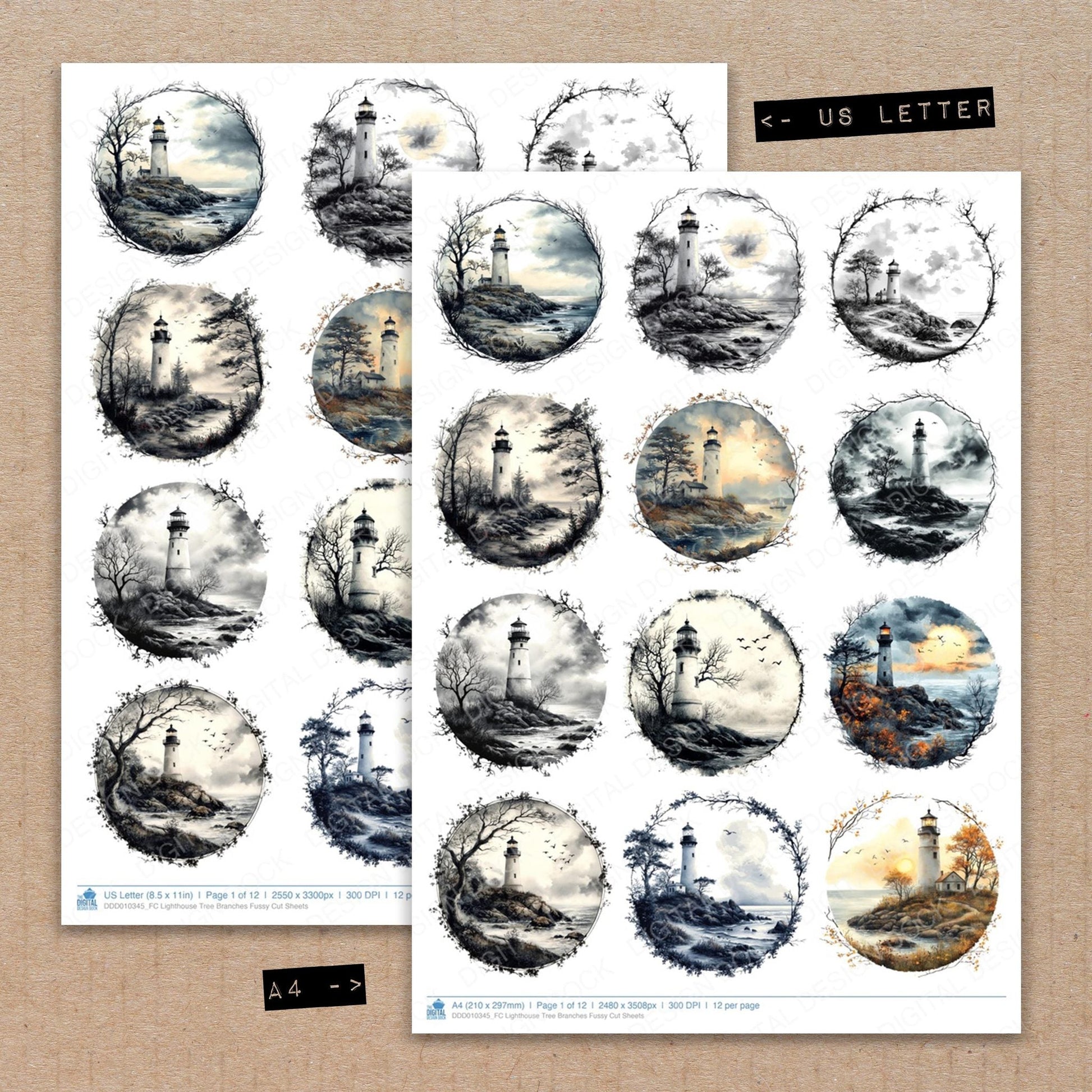 DDD010345_FC Lighthouse Tree Branches Fussy Cut Sheets