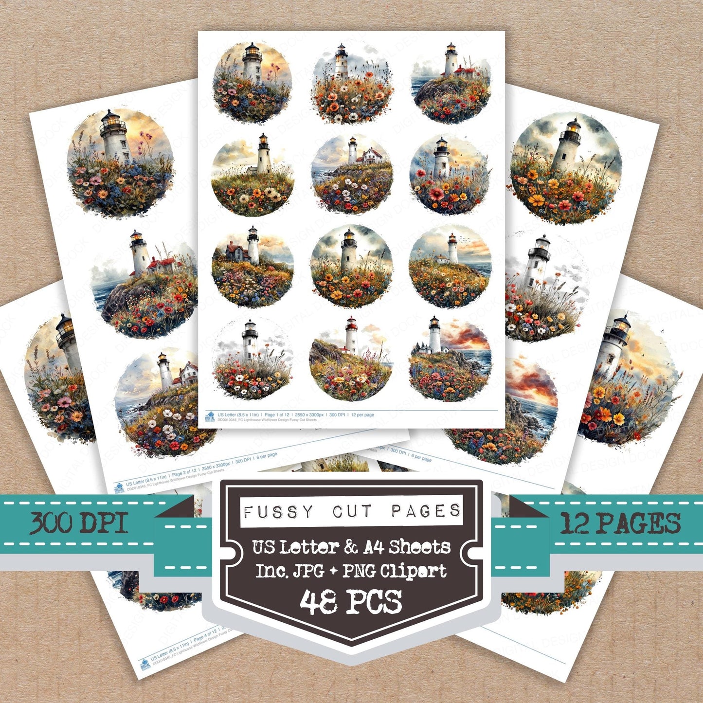 DDD010346_FC Lighthouse Wildflower Design Fussy Cut Sheets