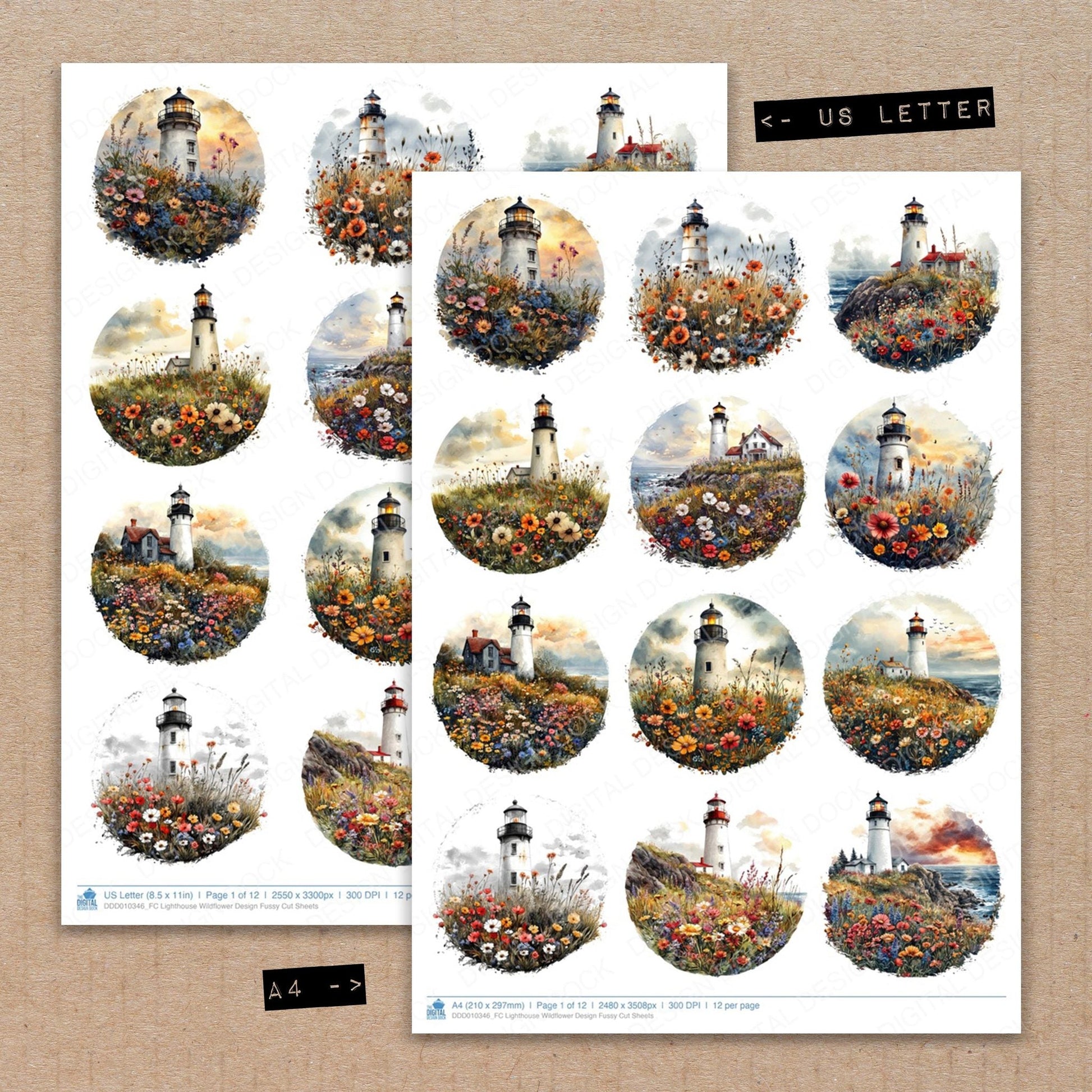 DDD010346_FC Lighthouse Wildflower Design Fussy Cut Sheets