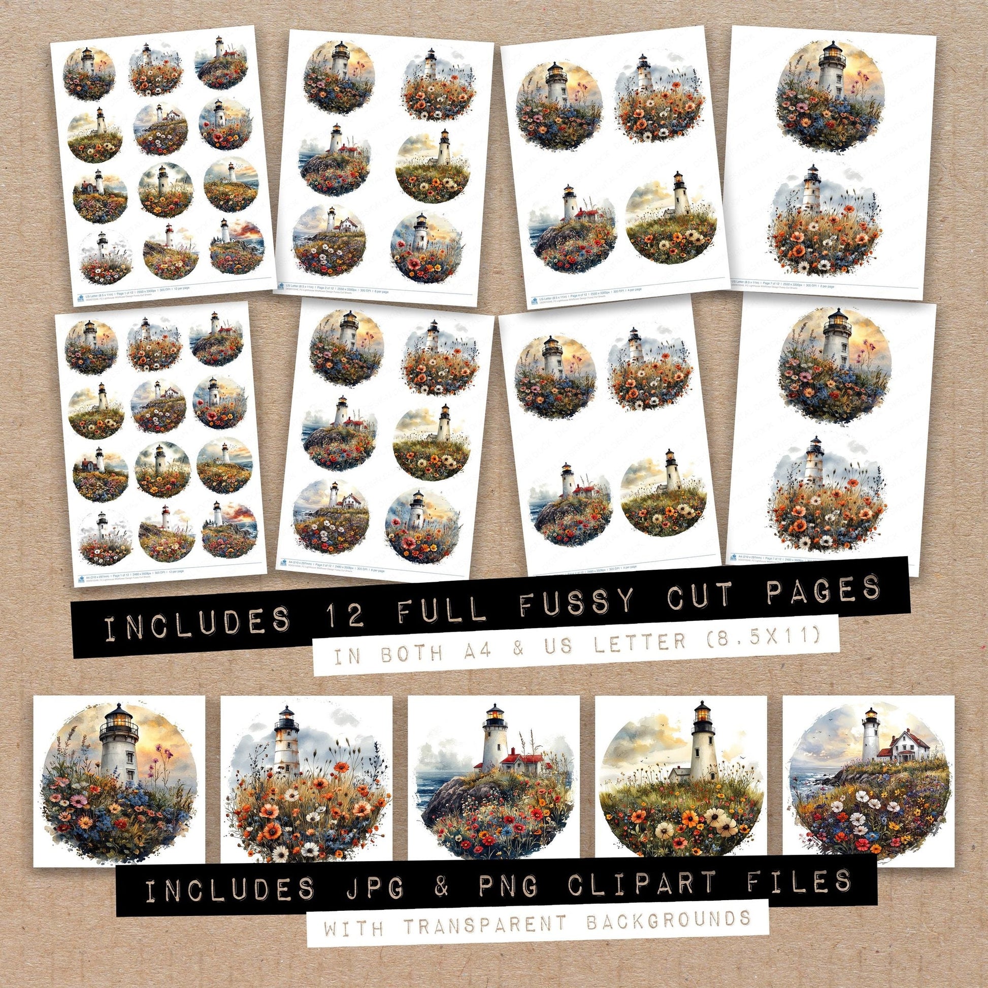 DDD010346_FC Lighthouse Wildflower Design Fussy Cut Sheets