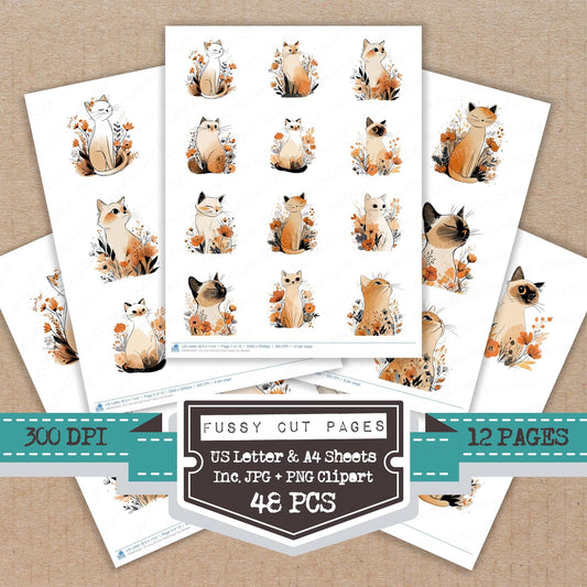 DDD010347_FC Line Art Cat Floral Fussy Cut Sheets