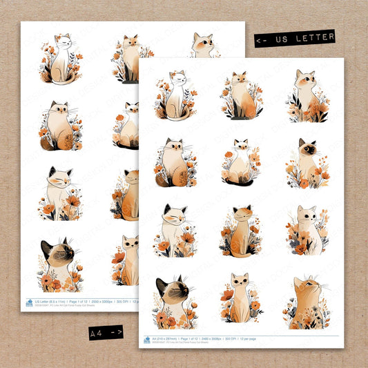 DDD010347_FC Line Art Cat Floral Fussy Cut Sheets