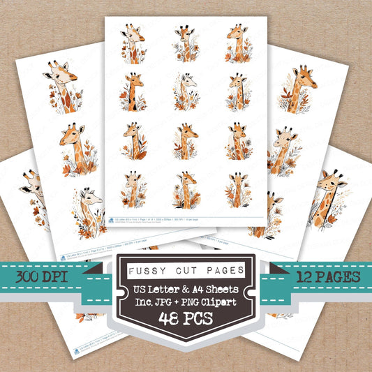DDD010348_FC Line Art Giraffe Floral Fussy Cut Sheets