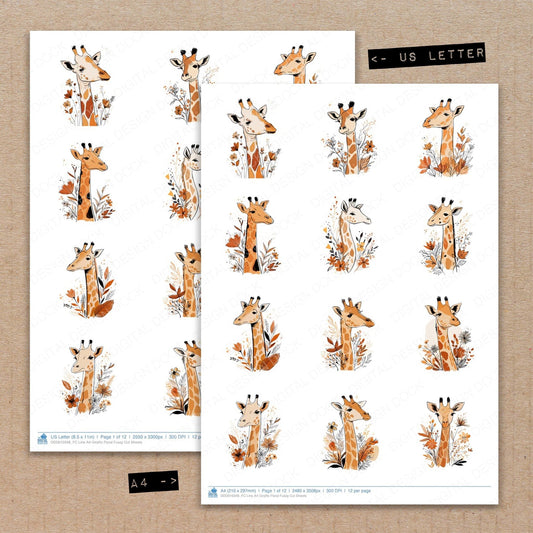 DDD010348_FC Line Art Giraffe Floral Fussy Cut Sheets