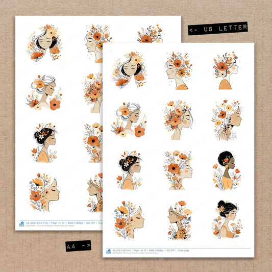 DDD010351_FC Line Art Woman Florals Fussy Cut Sheets