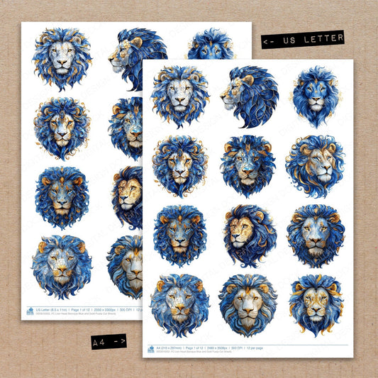 DDD010352_FC Lion Head Baroque Blue and Gold Fussy Cut Sheets