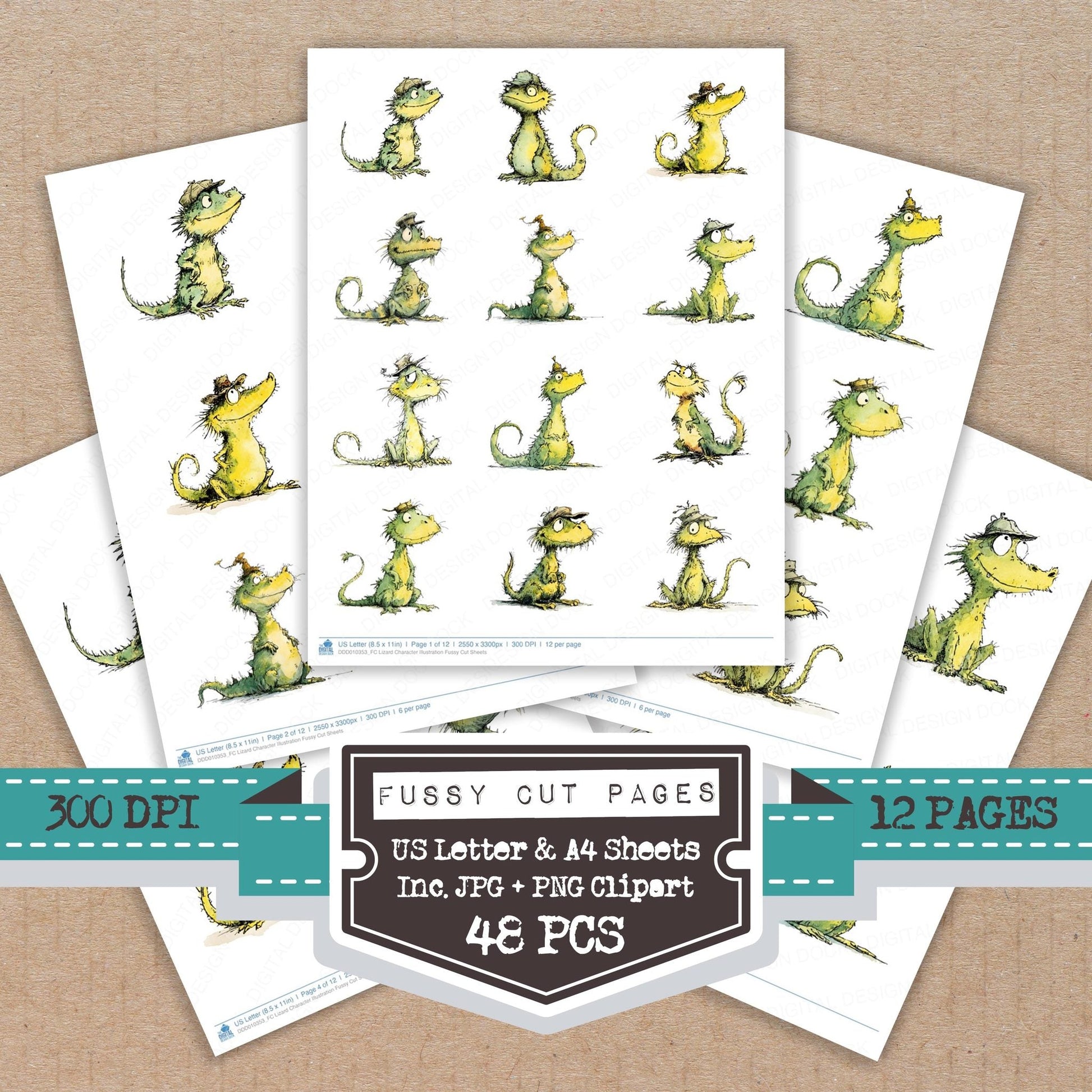 DDD010353_FC Lizard Character Illustration Fussy Cut Sheets