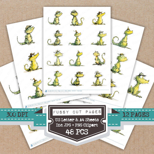DDD010353_FC Lizard Character Illustration Fussy Cut Sheets