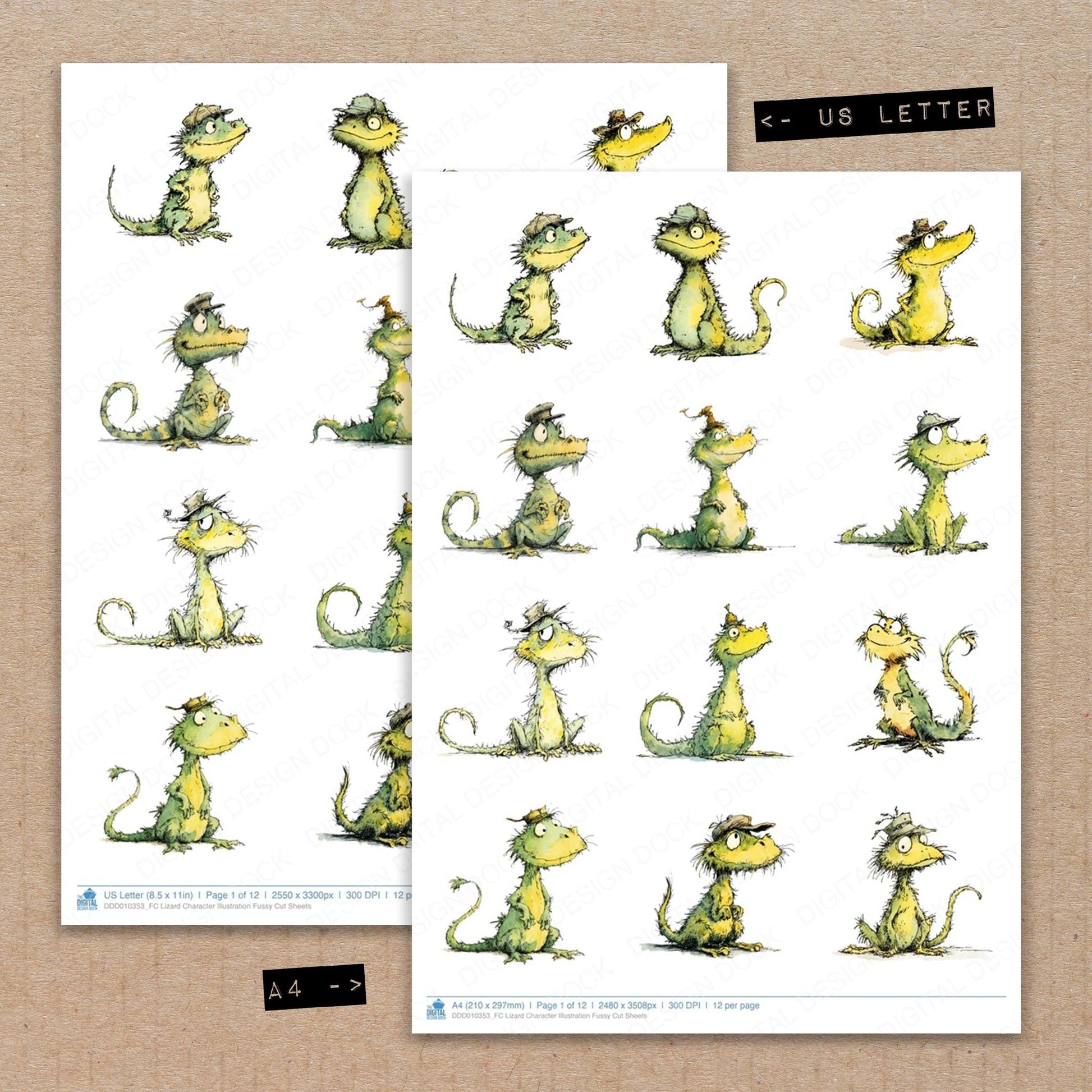 DDD010353_FC Lizard Character Illustration Fussy Cut Sheets