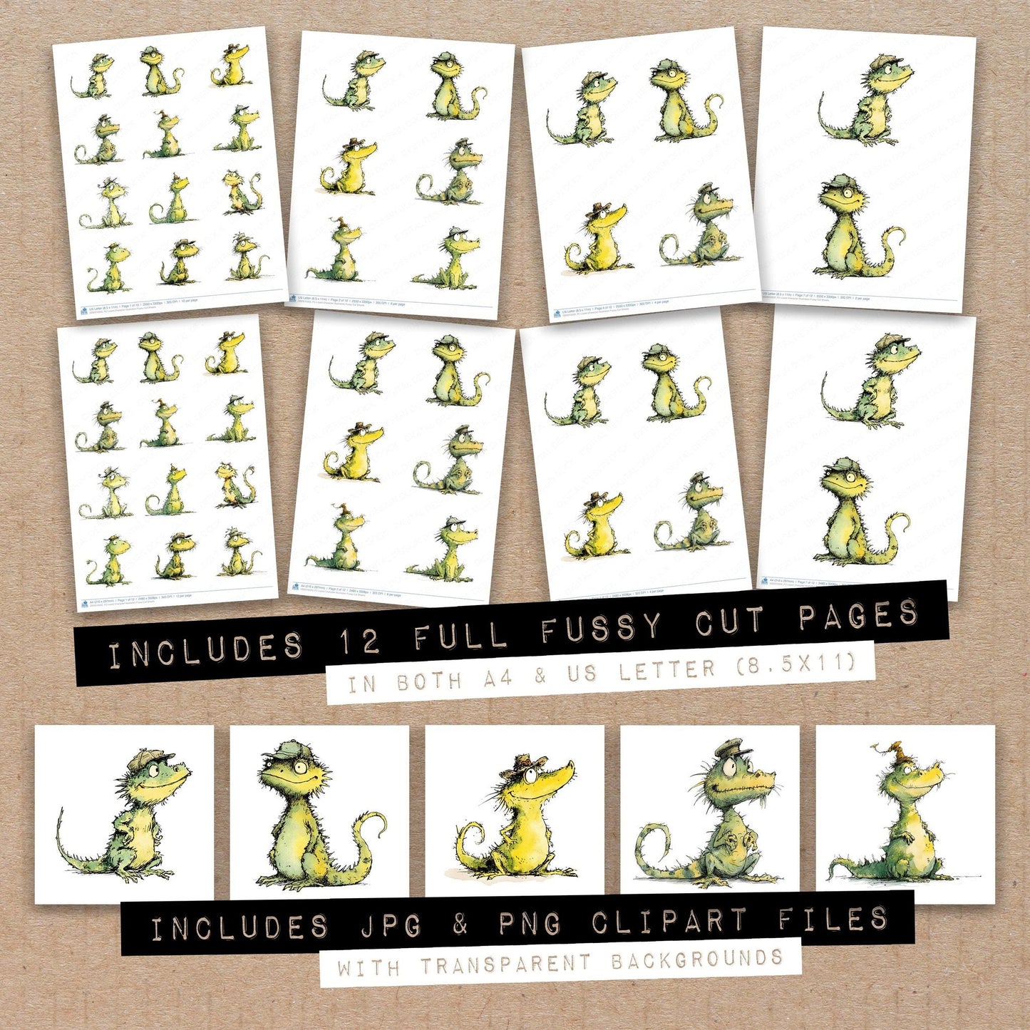 DDD010353_FC Lizard Character Illustration Fussy Cut Sheets