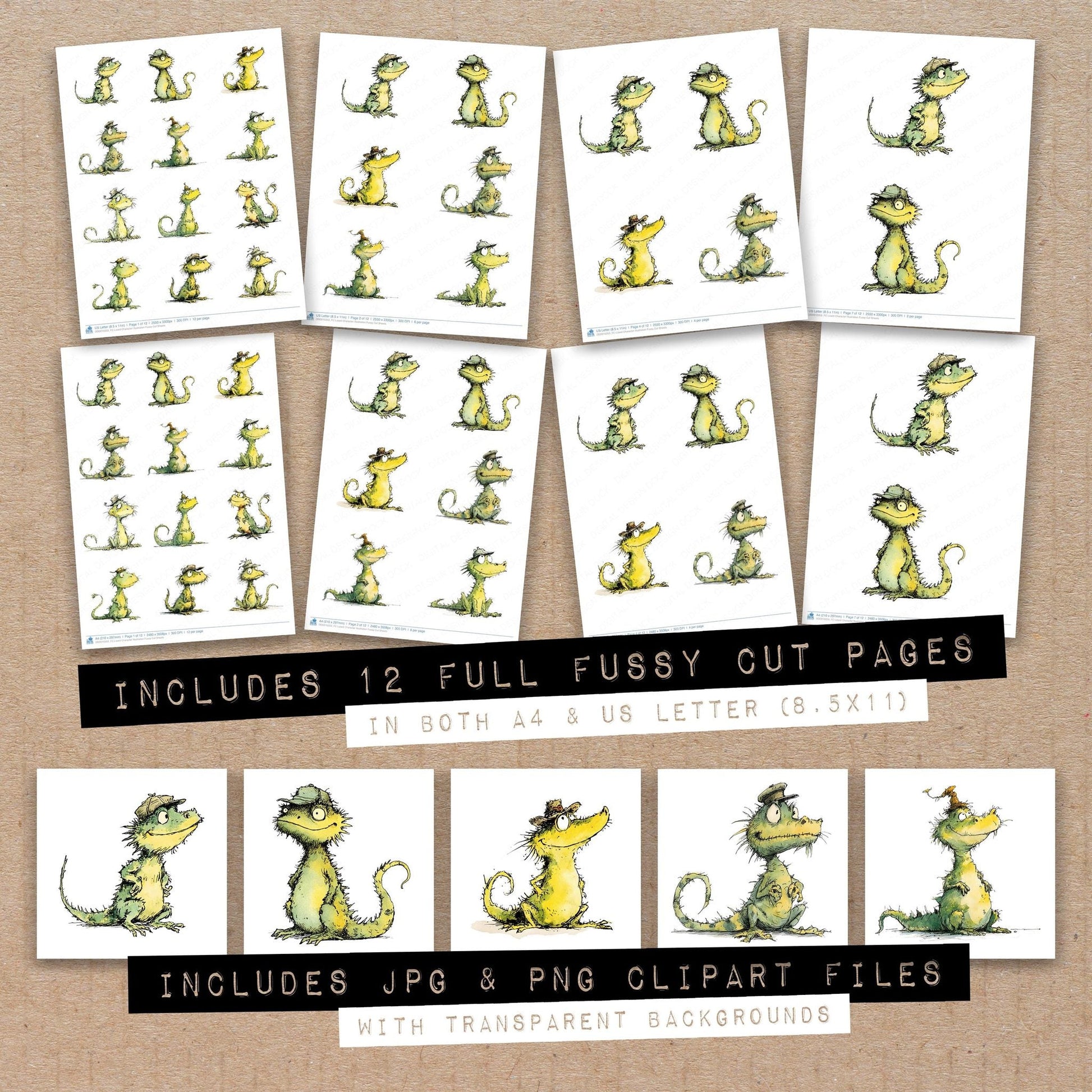 DDD010353_FC Lizard Character Illustration Fussy Cut Sheets
