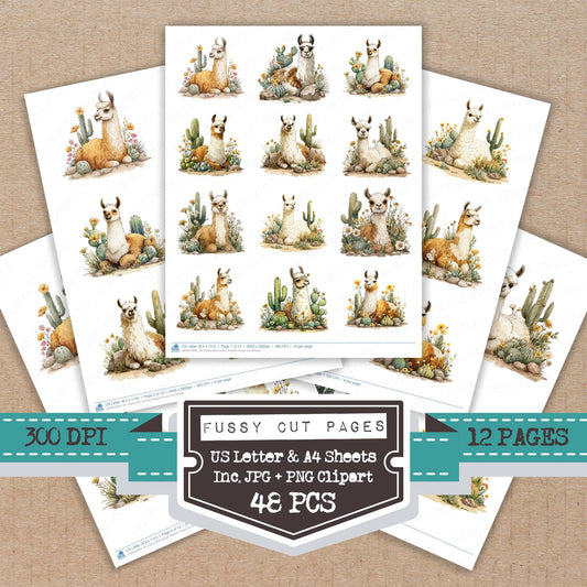 Llama with Cactus Flowers Fussy Cut Sheets (DDD010354)