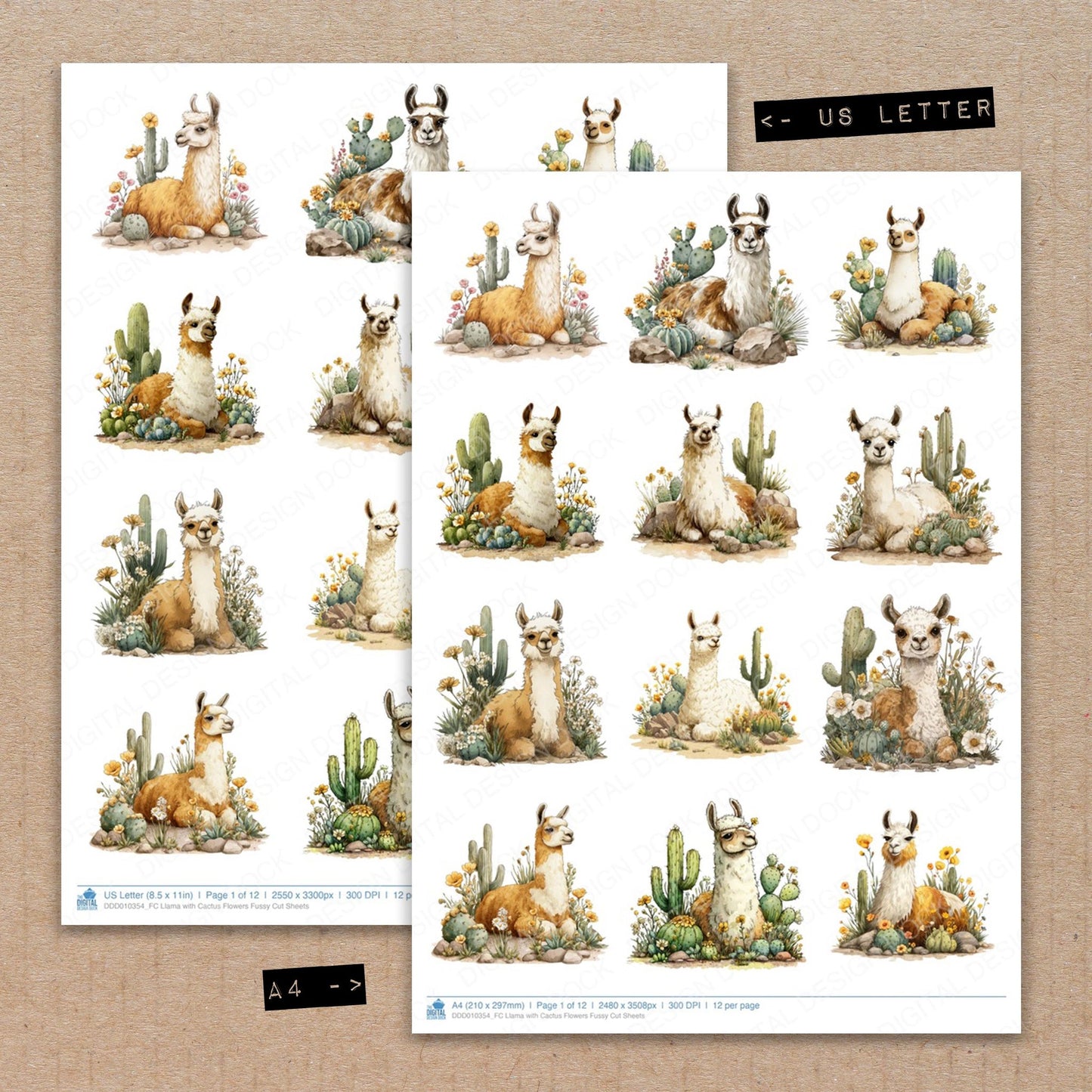Llama with Cactus Flowers Fussy Cut Sheets (DDD010354)