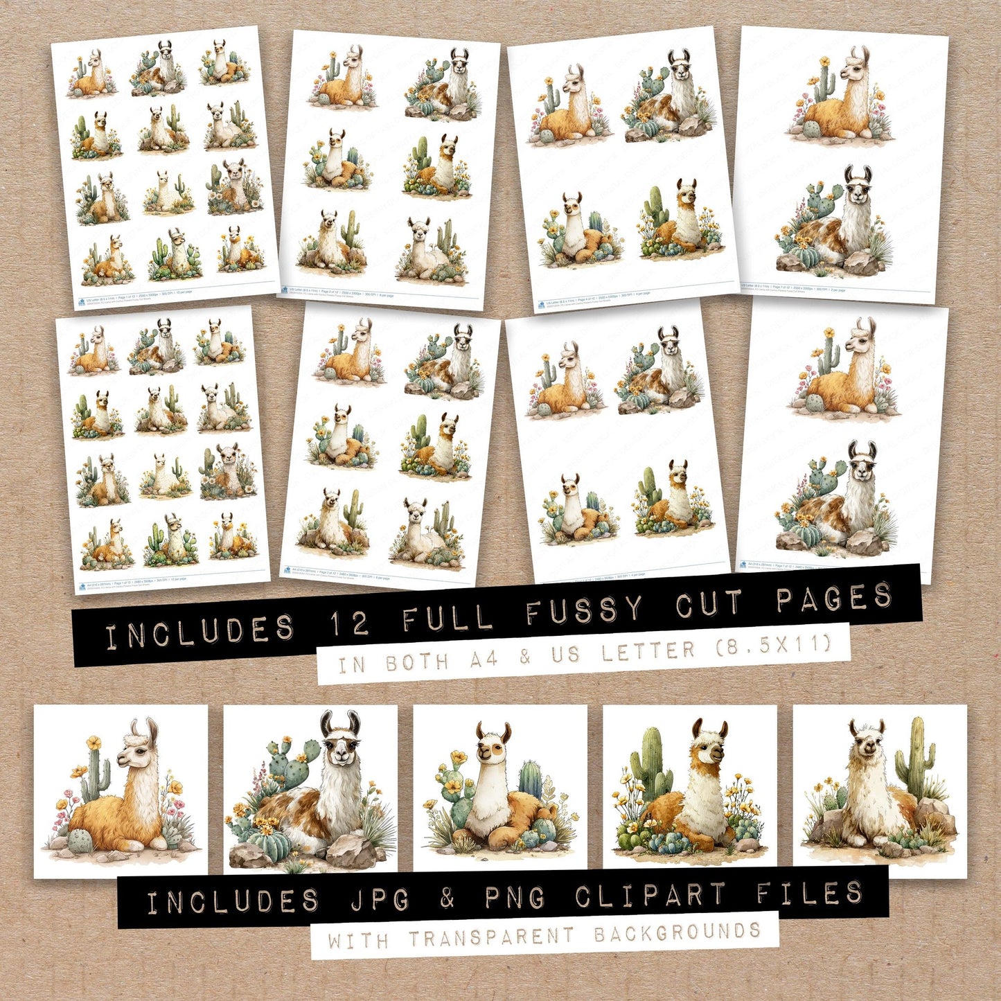 Llama with Cactus Flowers Fussy Cut Sheets (DDD010354)