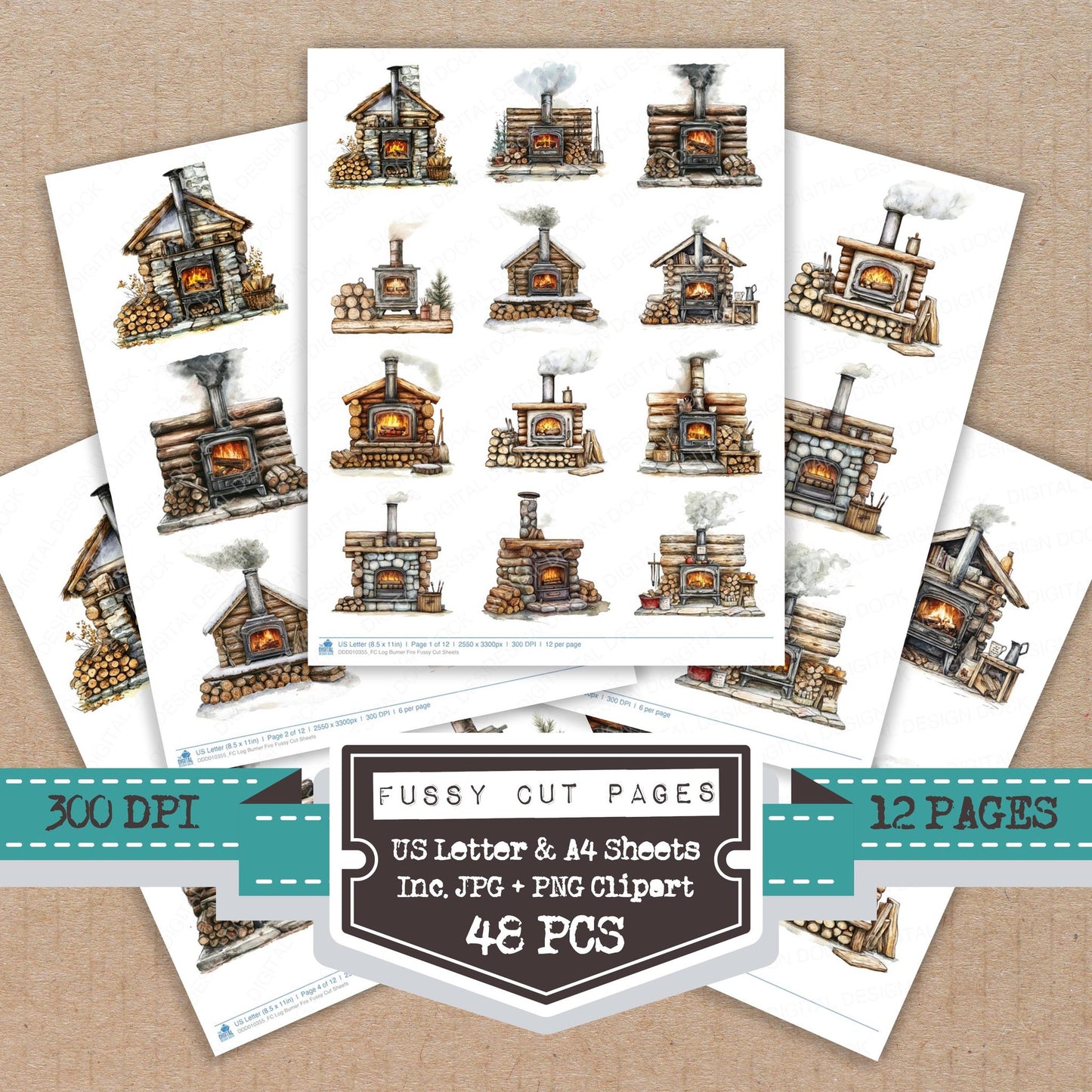 Log Burner Fire Fussy Cut Sheets (DDD010355)