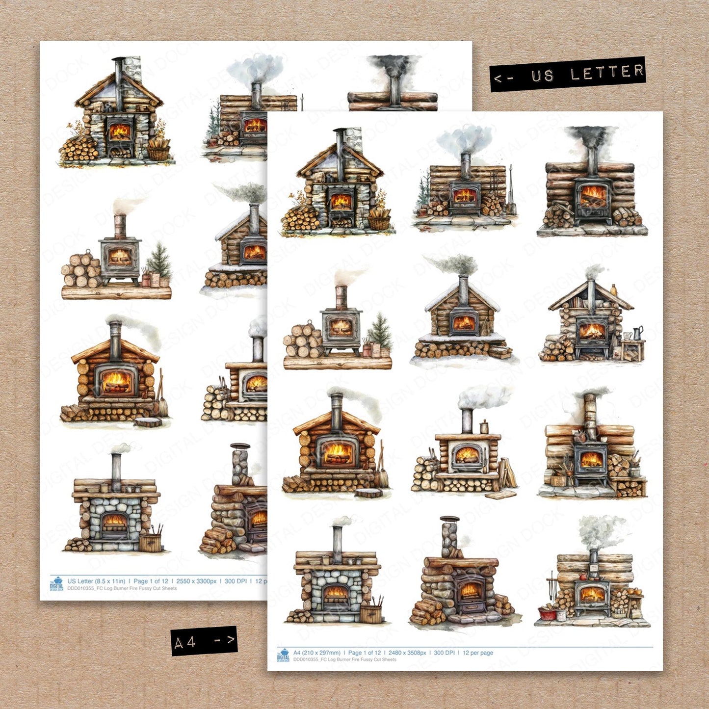 Log Burner Fire Fussy Cut Sheets (DDD010355)