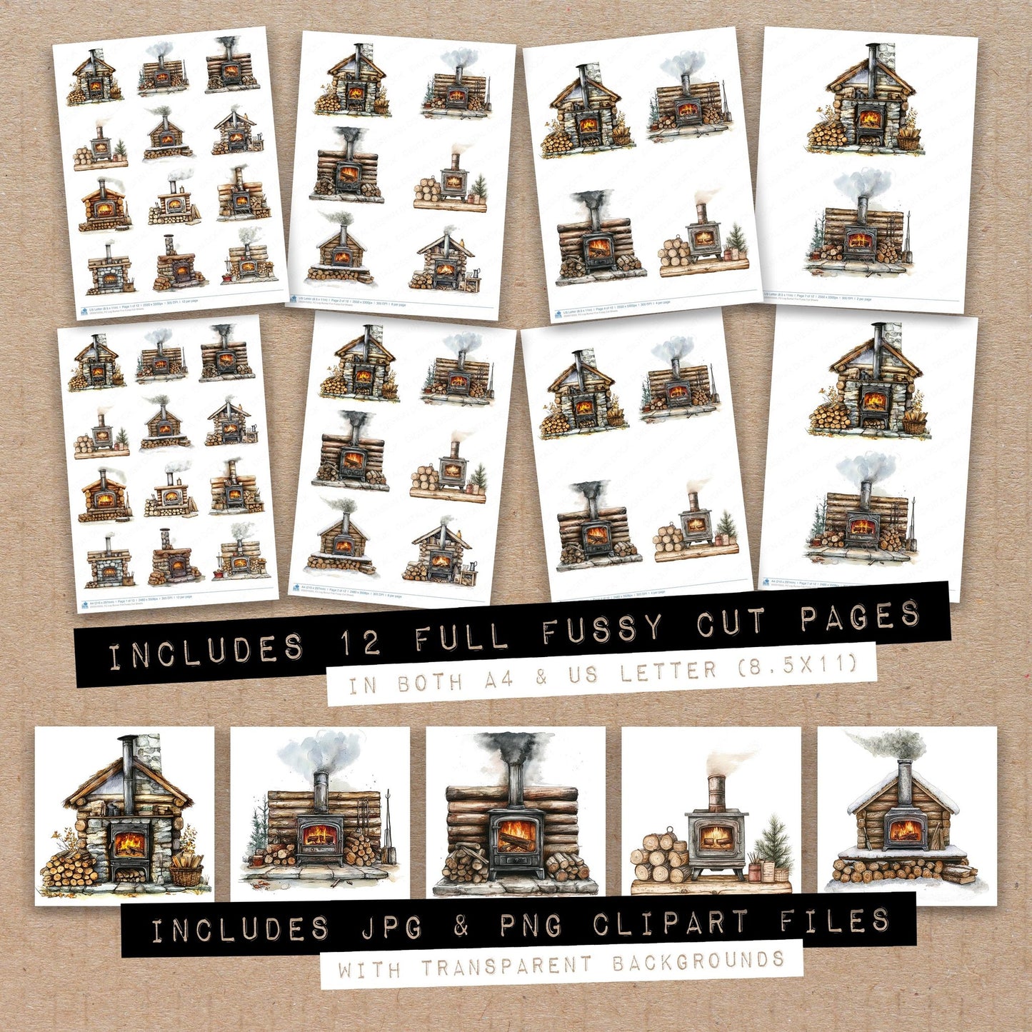 Log Burner Fire Fussy Cut Sheets (DDD010355)