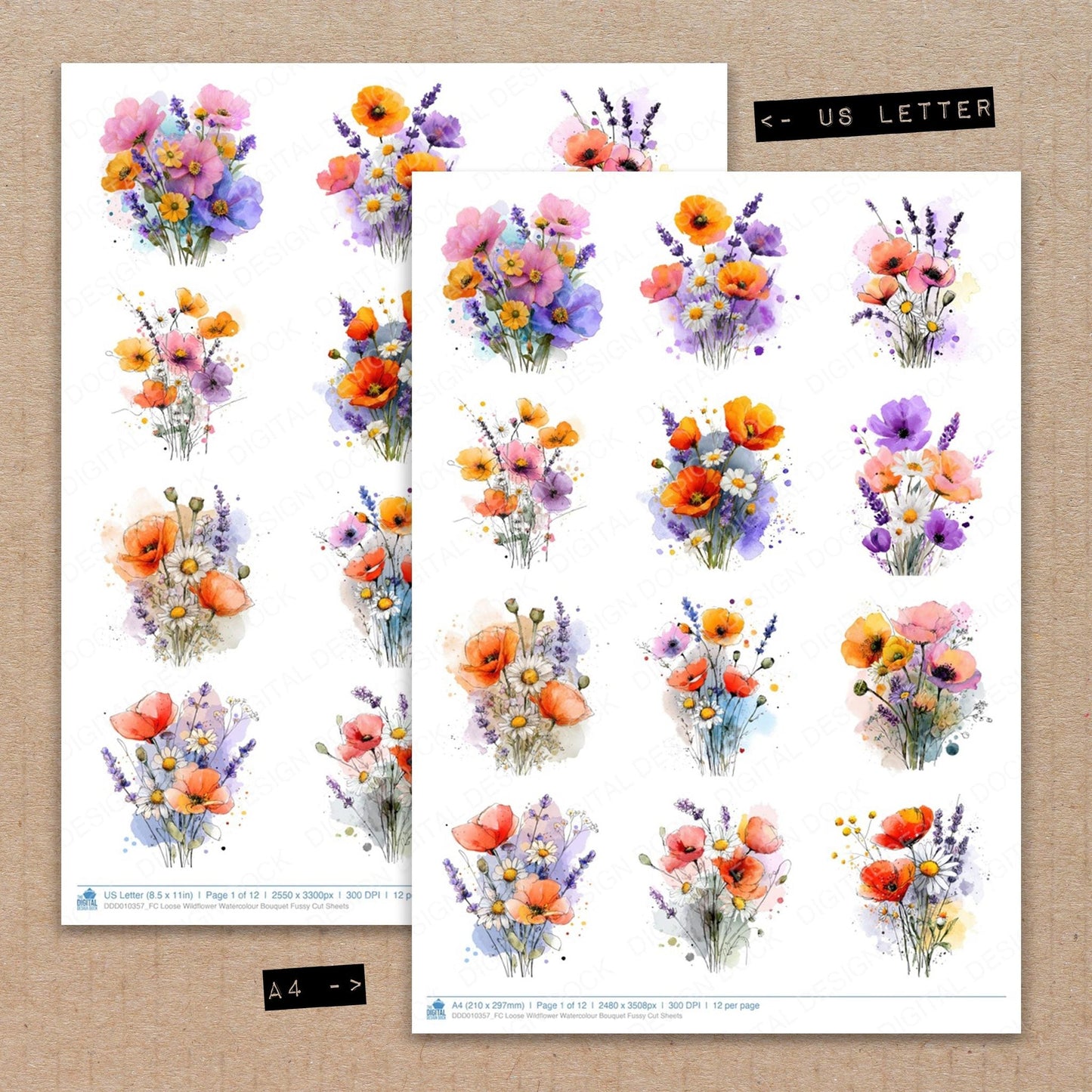 DDD010357_FC Loose Wildflower Watercolour Bouquet Fussy Cut Sheets