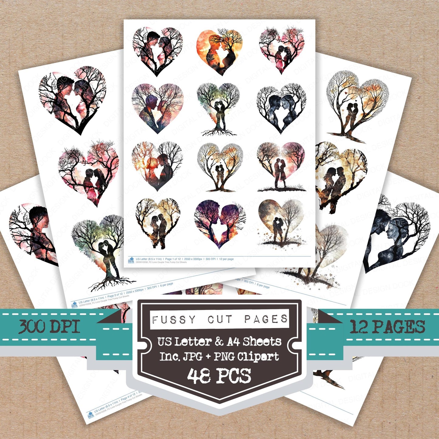 Love Couple Tree Fussy Cut Sheets (DDD010358)