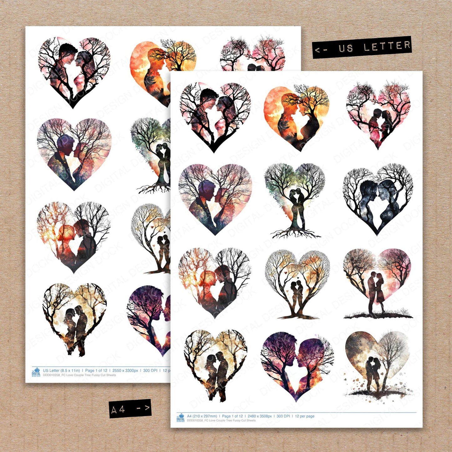Love Couple Tree Fussy Cut Sheets (DDD010358)