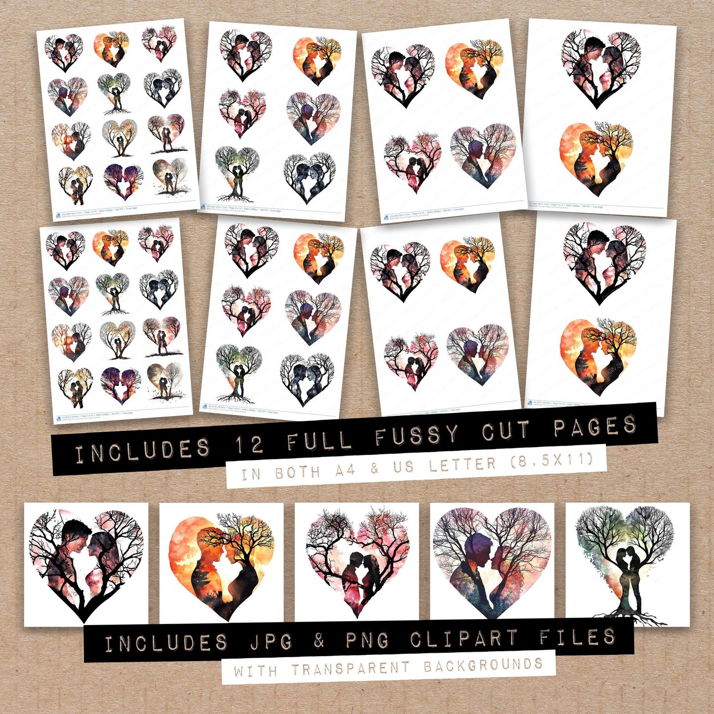 Love Couple Tree Fussy Cut Sheets (DDD010358)