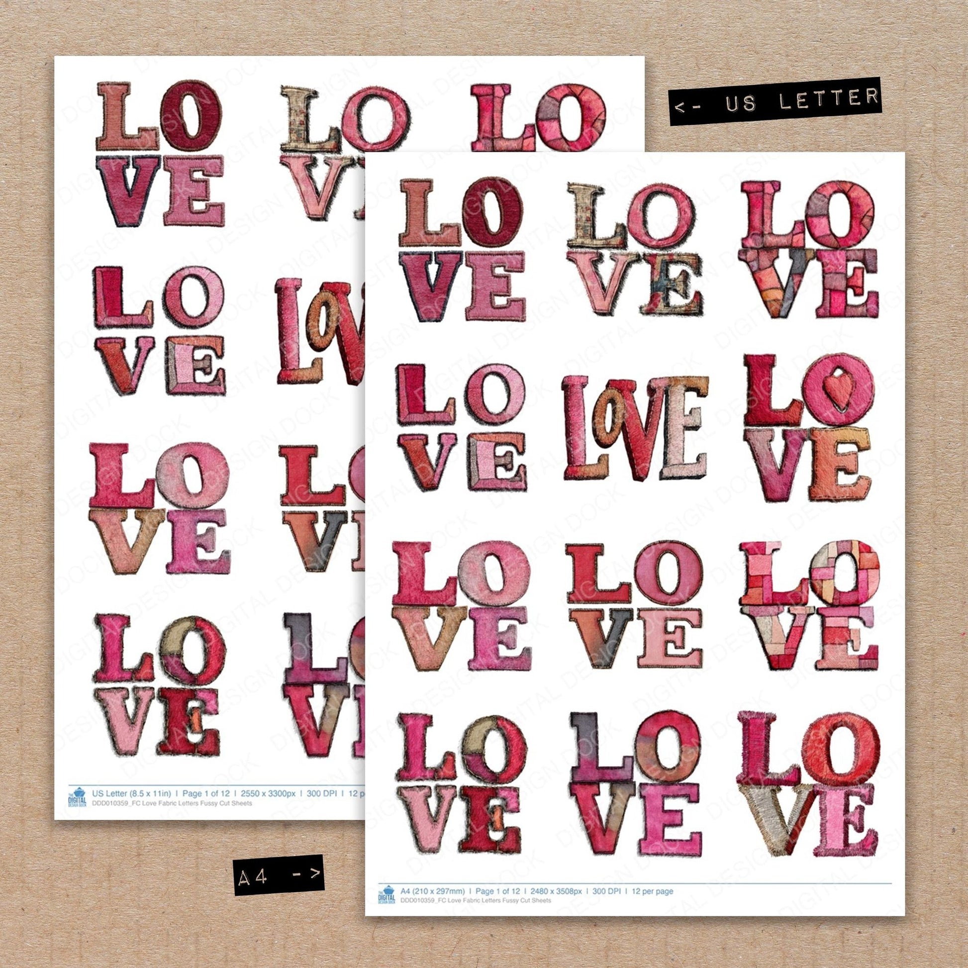 DDD010359_FC Love Fabric Letters Fussy Cut Sheets