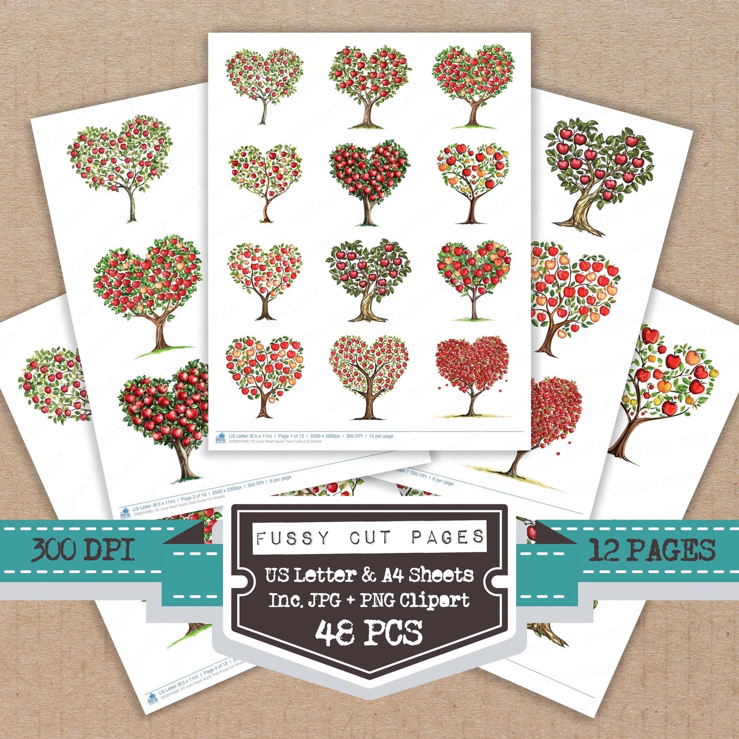 DDD010360_FC Love Heart Apple Tree Fussy Cut Sheets