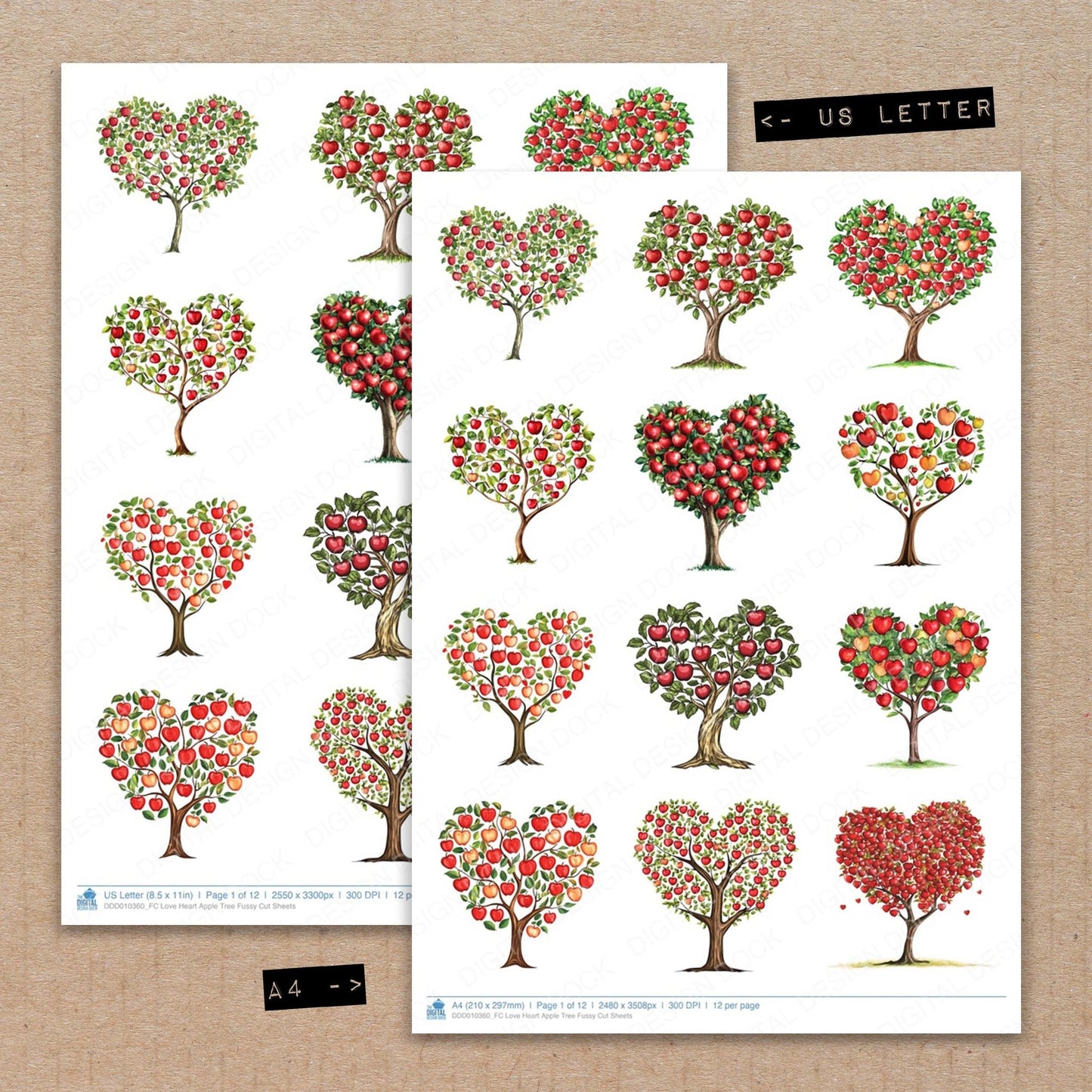 DDD010360_FC Love Heart Apple Tree Fussy Cut Sheets