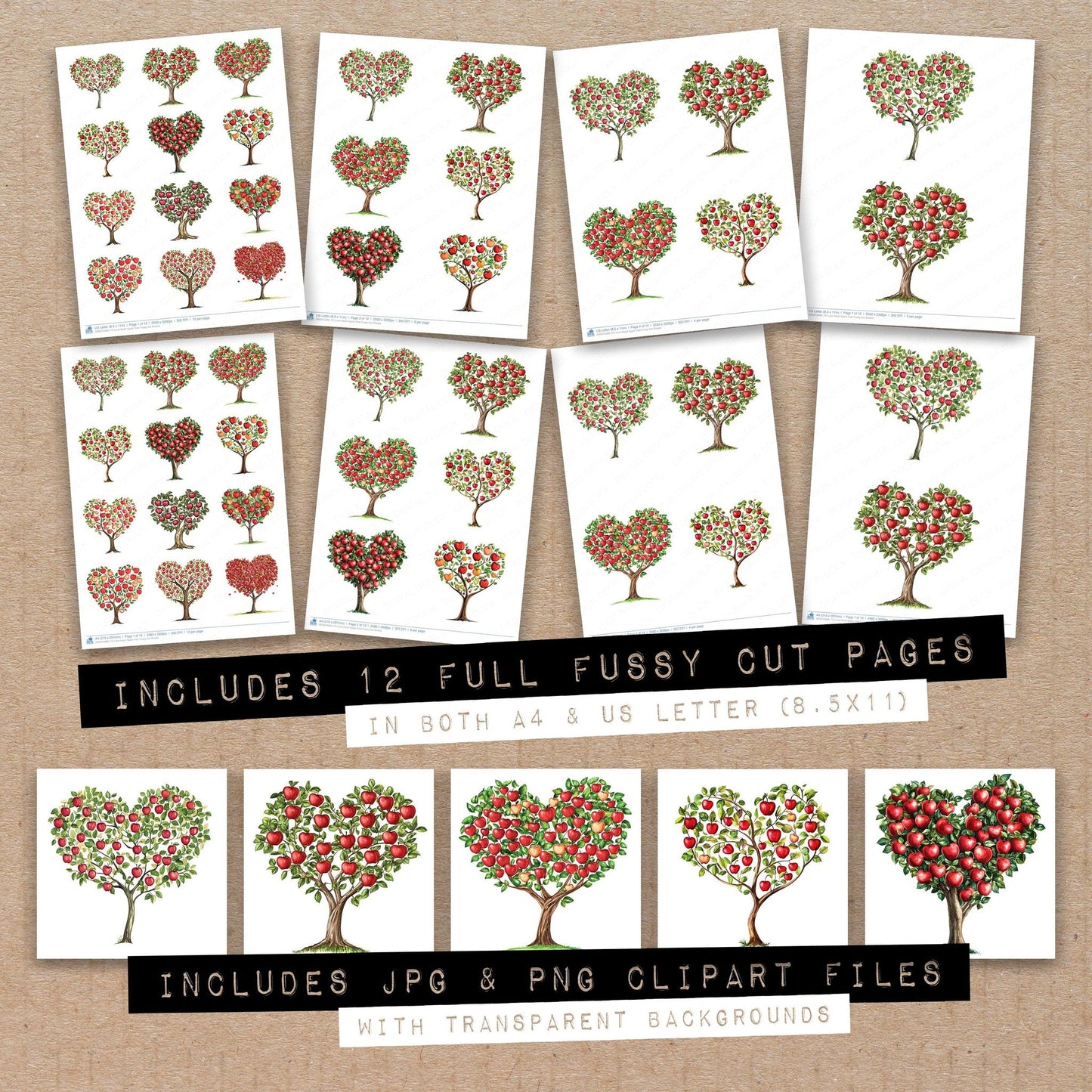 DDD010360_FC Love Heart Apple Tree Fussy Cut Sheets