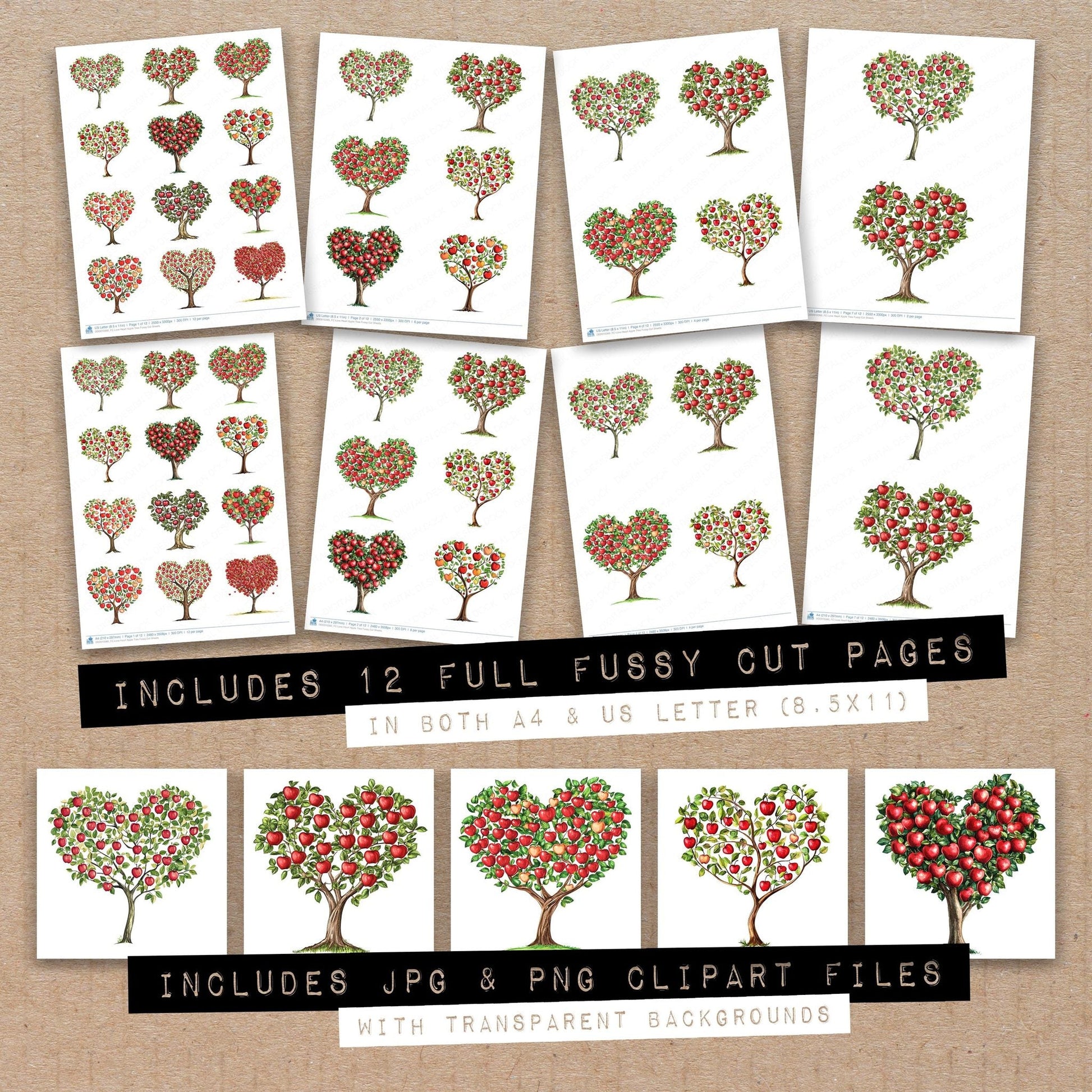 DDD010360_FC Love Heart Apple Tree Fussy Cut Sheets