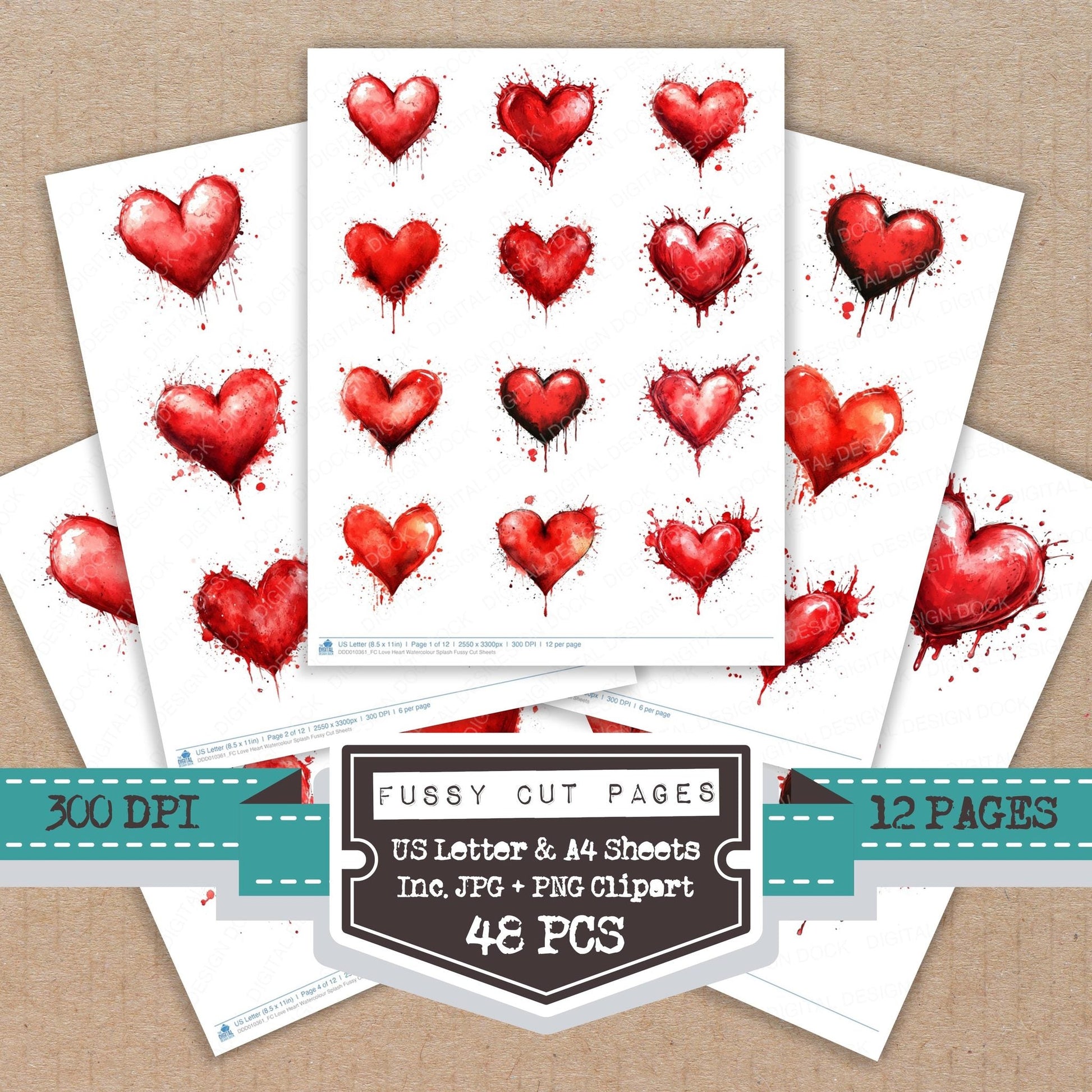DDD010361_FC Love Heart Watercolour Splash Fussy Cut Sheets