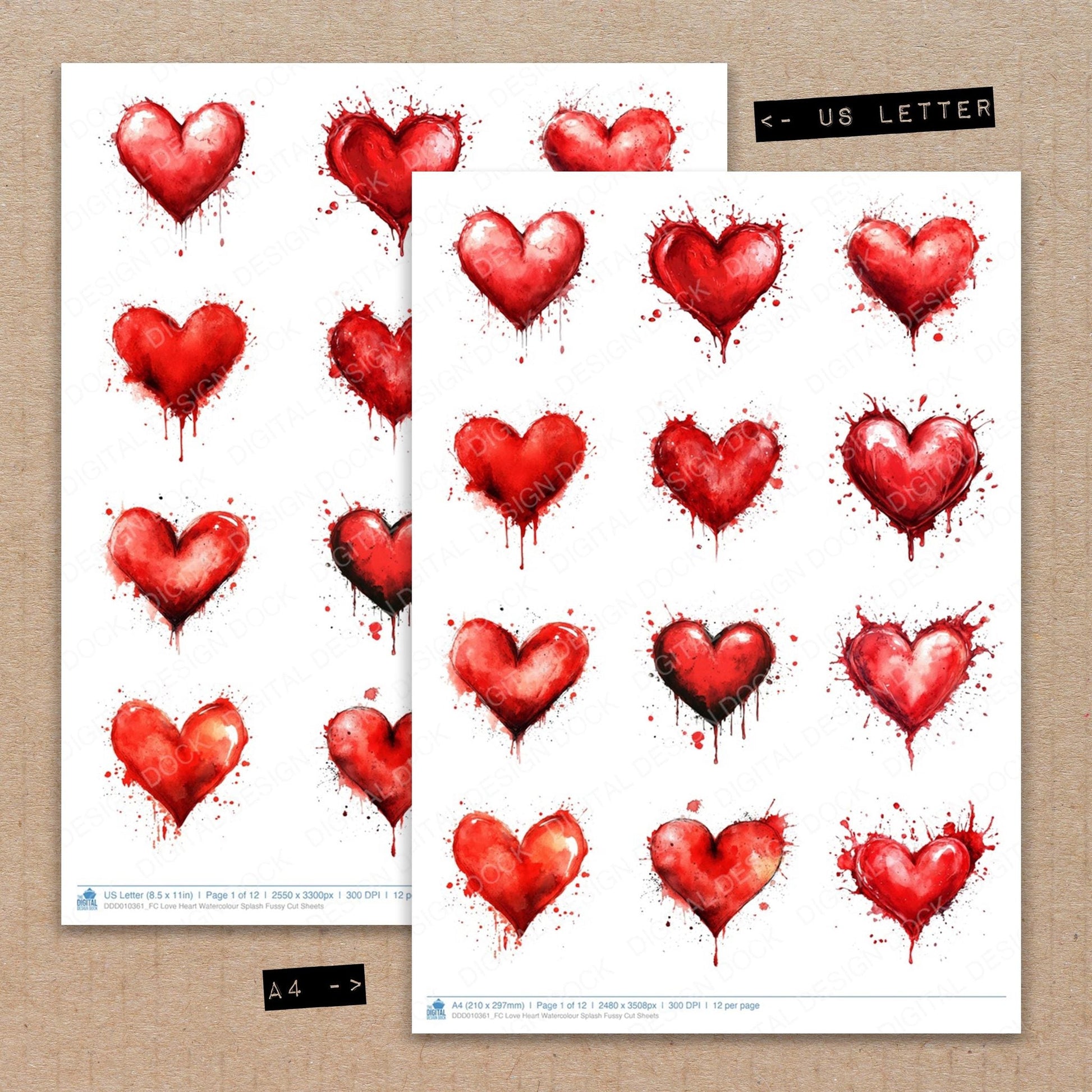DDD010361_FC Love Heart Watercolour Splash Fussy Cut Sheets