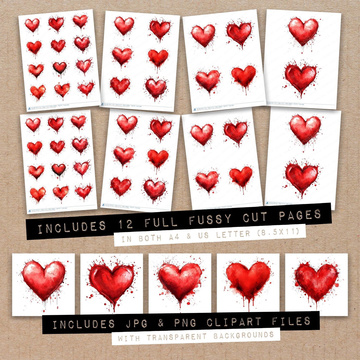 DDD010361_FC Love Heart Watercolour Splash Fussy Cut Sheets