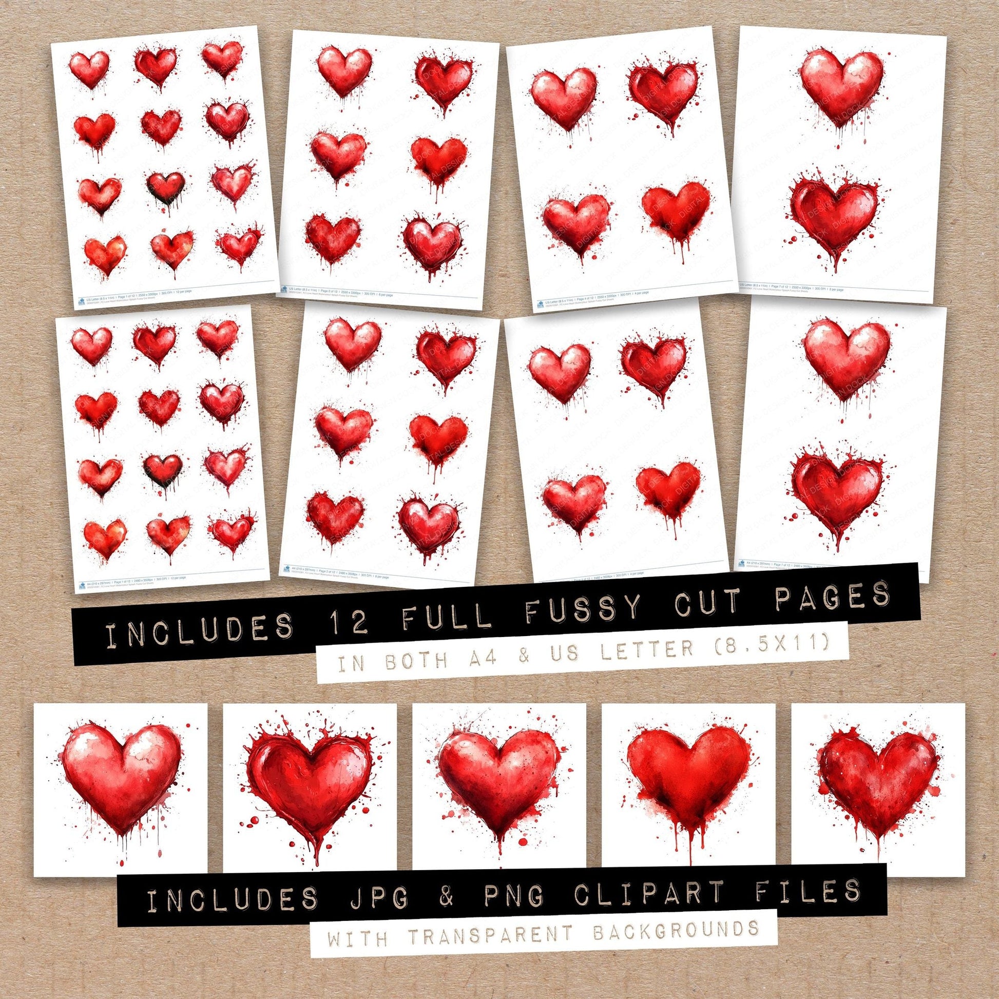 DDD010361_FC Love Heart Watercolour Splash Fussy Cut Sheets