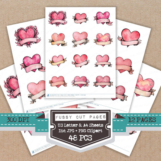 DDD010362_FC Love Heart with Blank Scroll Banner Fussy Cut Sheets