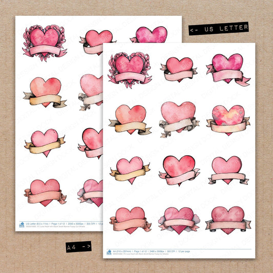 DDD010362_FC Love Heart with Blank Scroll Banner Fussy Cut Sheets