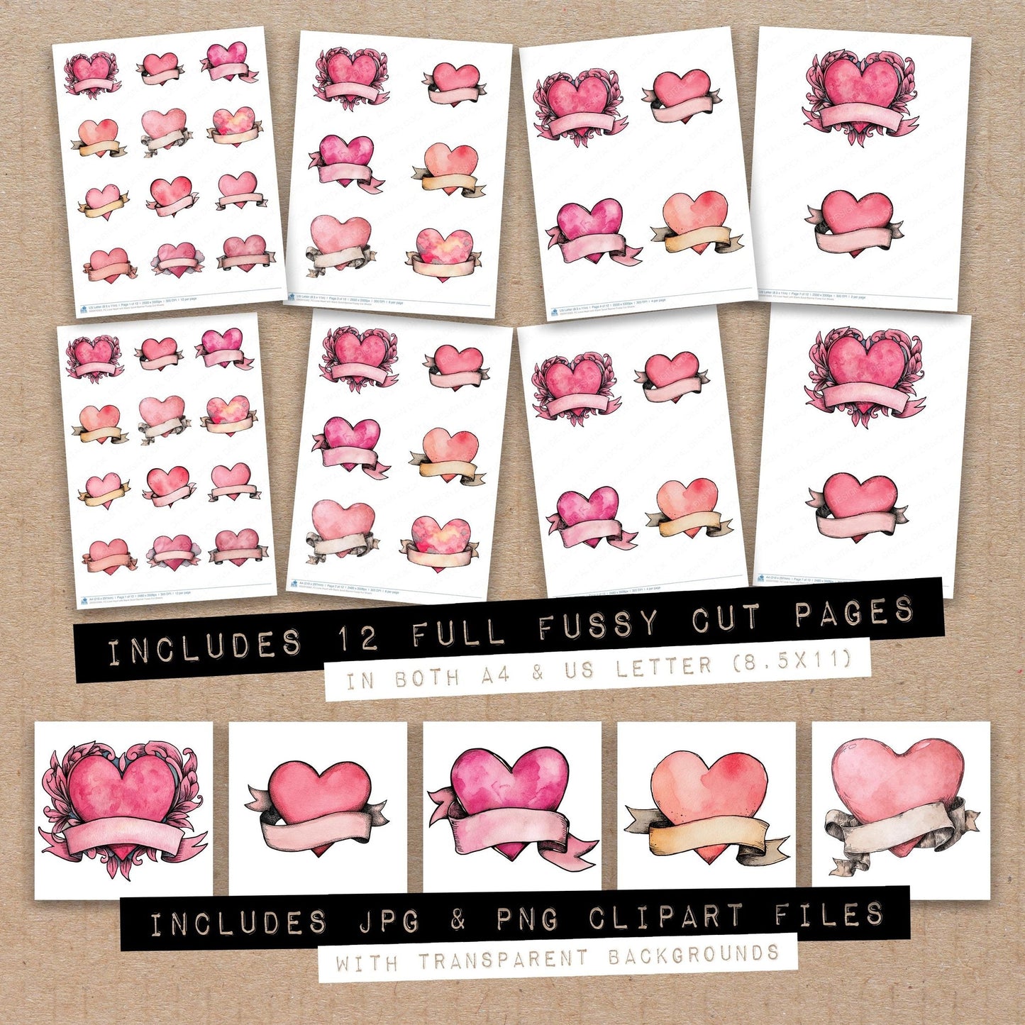 DDD010362_FC Love Heart with Blank Scroll Banner Fussy Cut Sheets