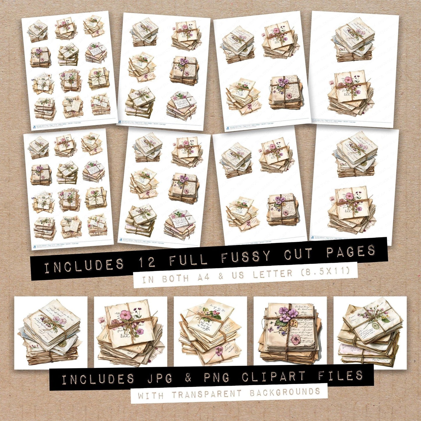 DDD010365_FC Love Letters with Flowers Fussy Cut Sheets