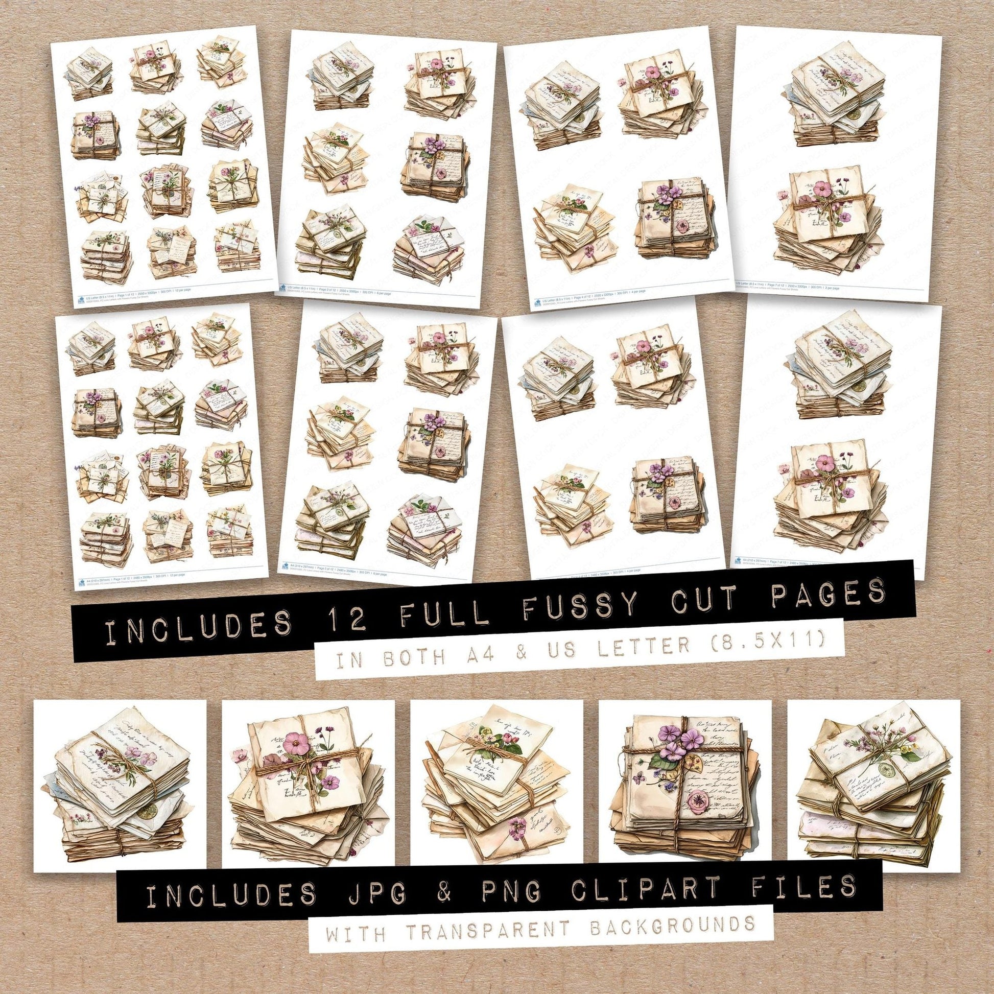 DDD010365_FC Love Letters with Flowers Fussy Cut Sheets