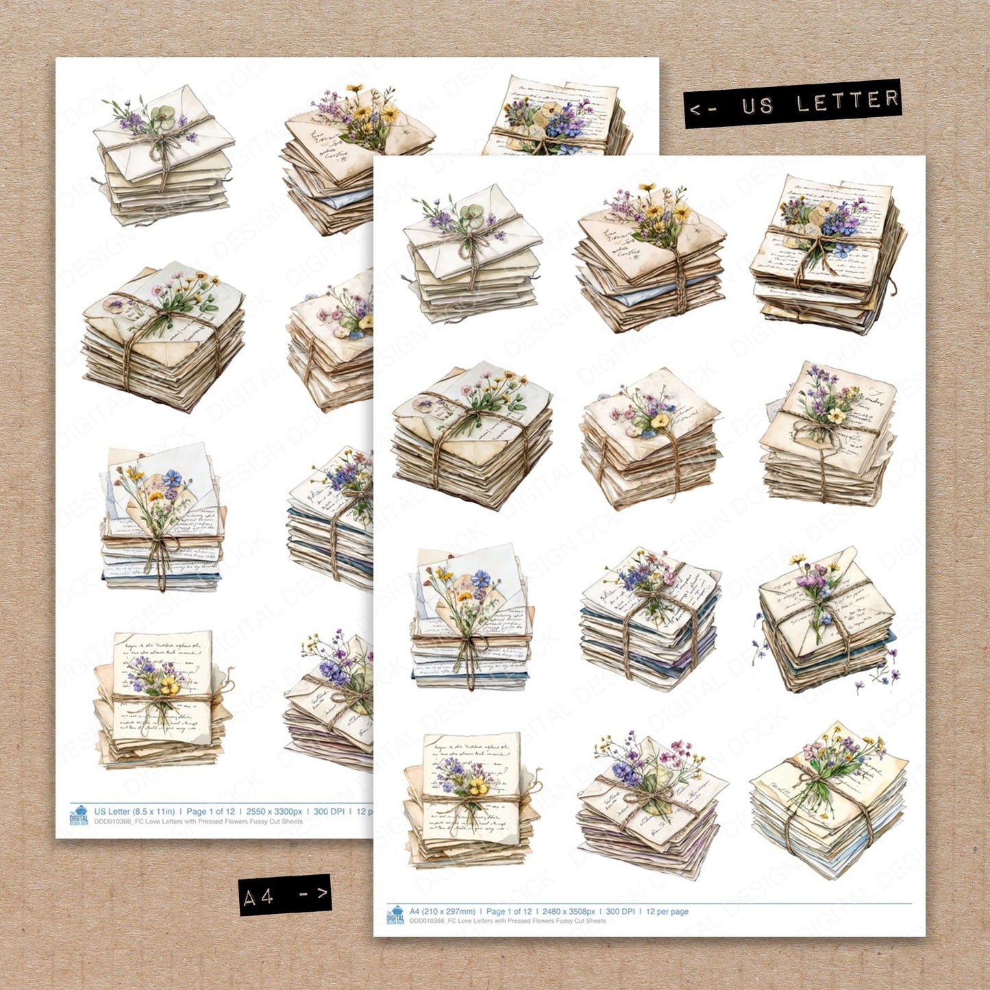 Love Letters with Pressed Flowers Fussy Cut Sheets (DDD010366)