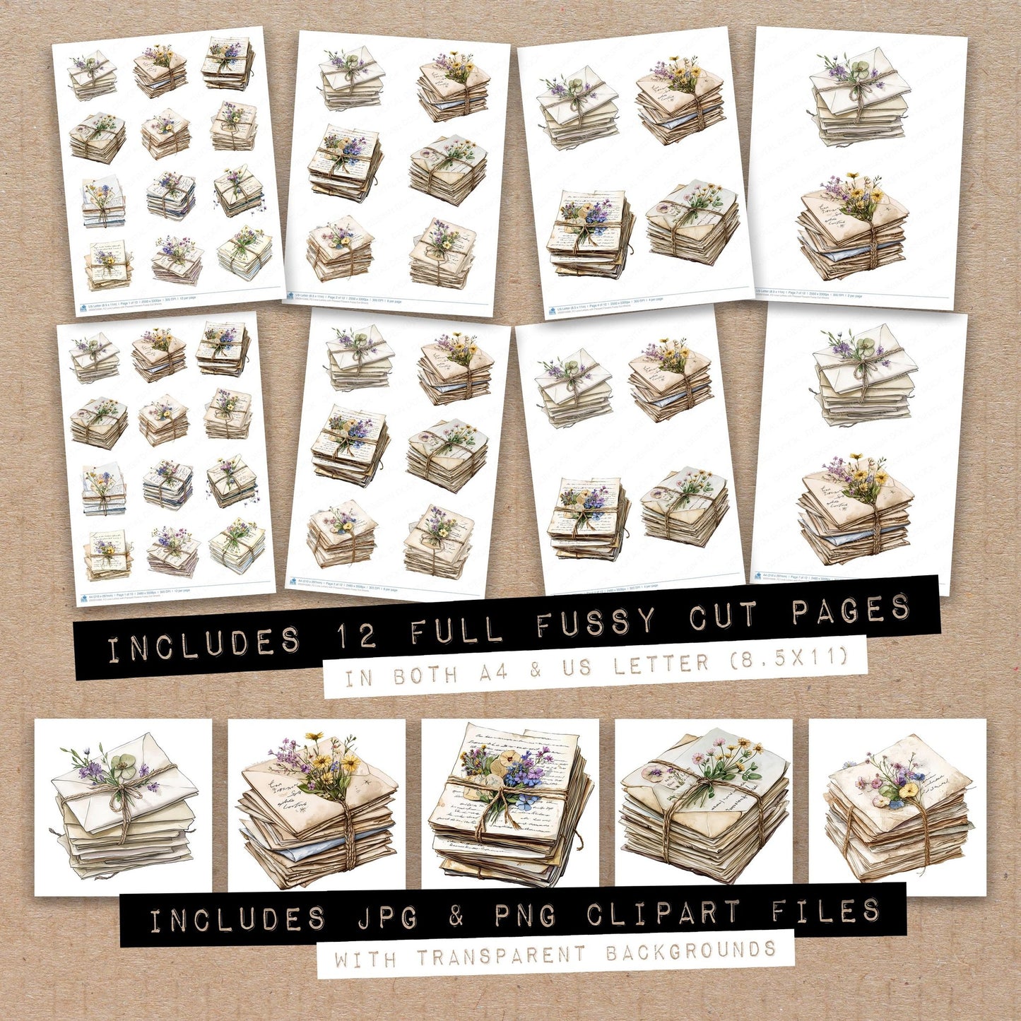 Love Letters with Pressed Flowers Fussy Cut Sheets (DDD010366)