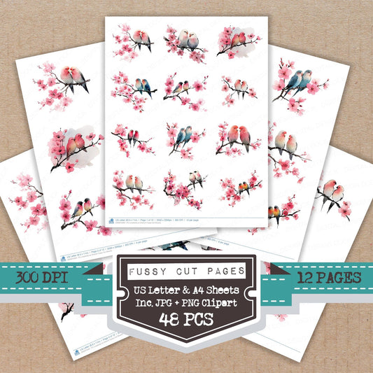 DDD010367_FC Lovebirds on Branch Fussy Cut Sheets