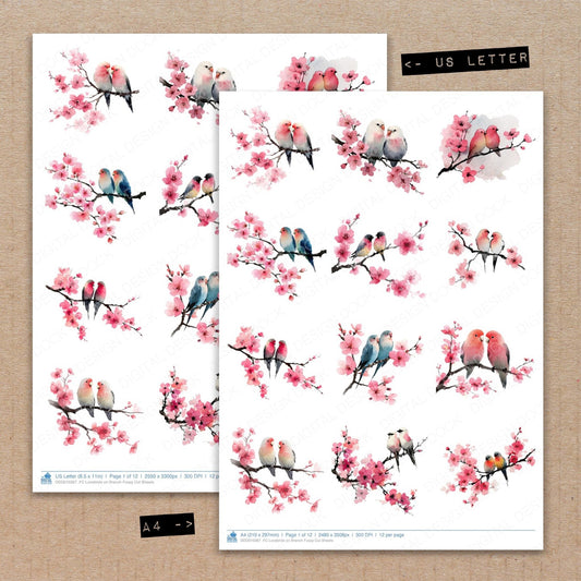 DDD010367_FC Lovebirds on Branch Fussy Cut Sheets