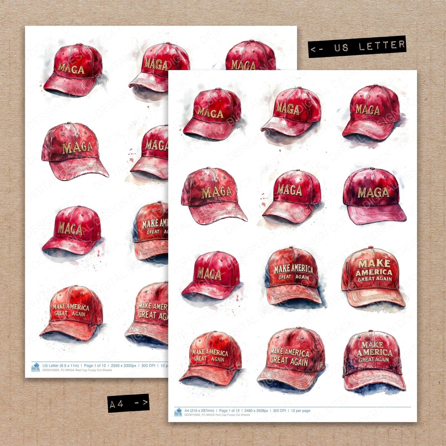 DDD010369_FC MAGA Red Cap Fussy Cut Sheets