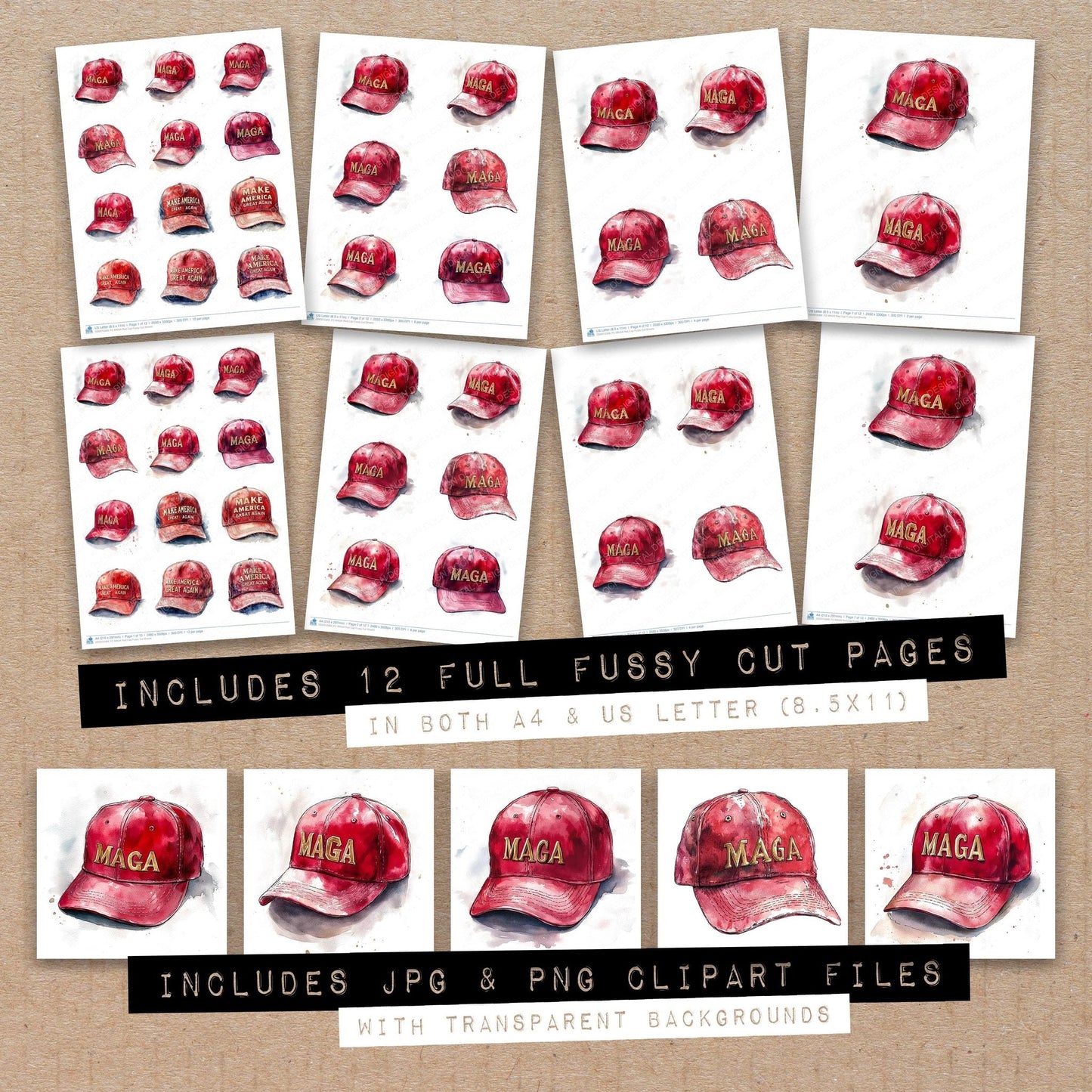 DDD010369_FC MAGA Red Cap Fussy Cut Sheets